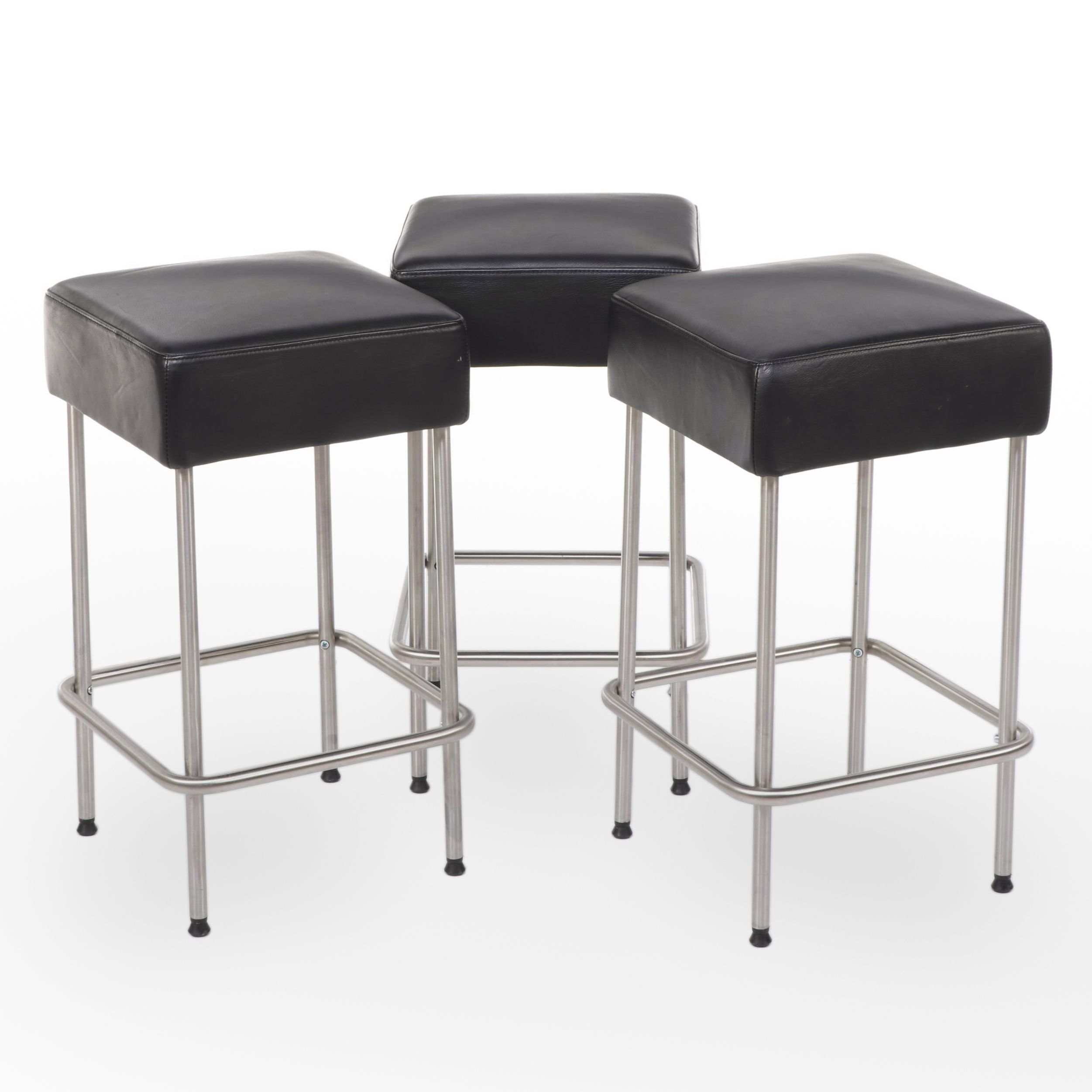 Three IKEA "Julius" Faux-Leather and Brushed Metal Counter Stools
