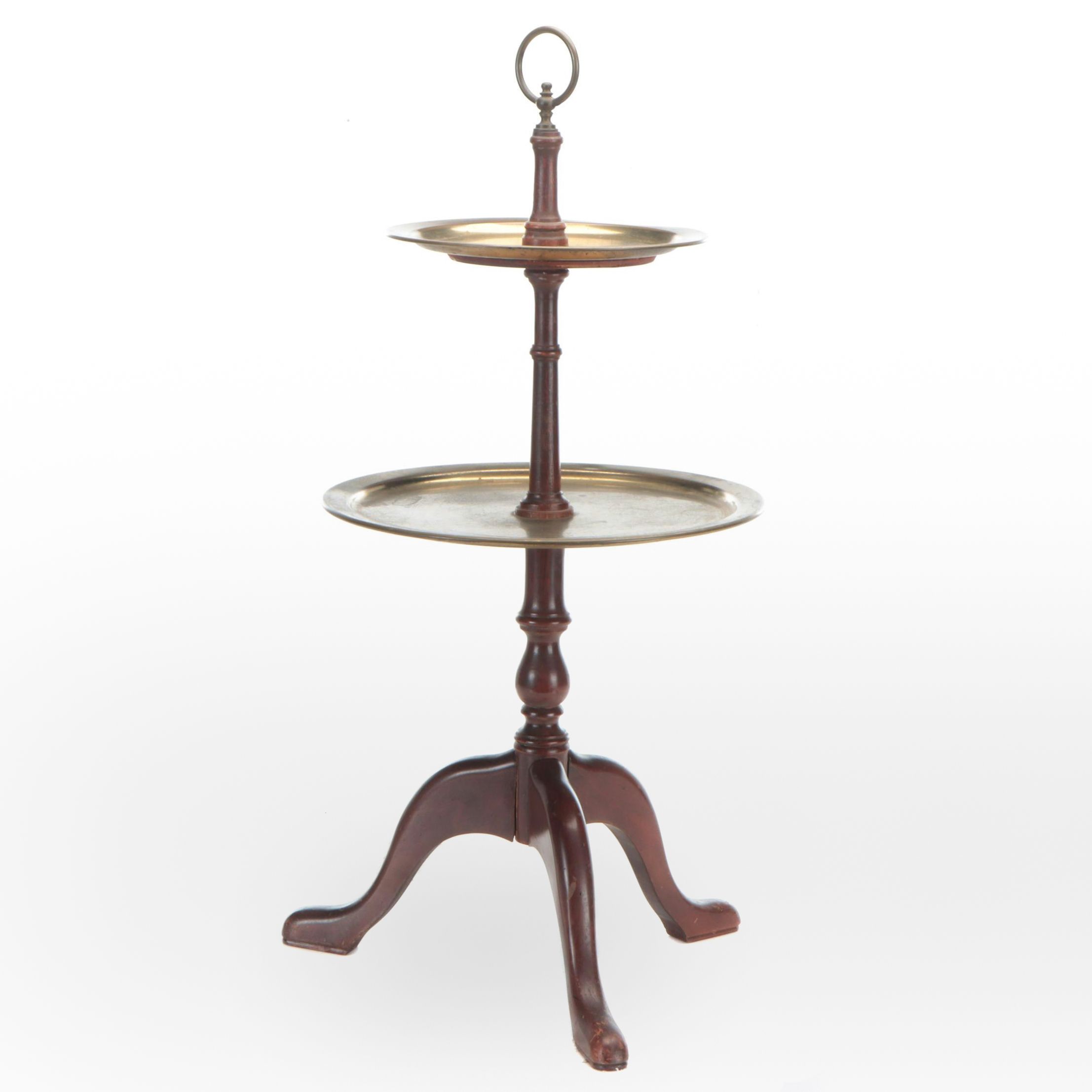 American Colonial Style Wood and Brass Two-Tier Dumbwaiter, Mid-20th Century