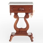 Kimball Classical Style Mahogany and White Marble Lyre-Base Side Table