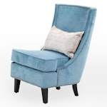 Art Deco Style Upholstered Chair with Nailhead Trim and Accent Pillow