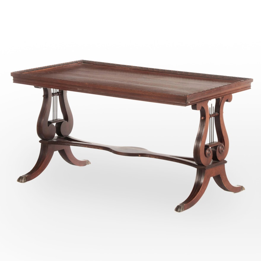 Classical Style Mahogany Lyre-Base Coffee Table, Early to Mid 20th Century
