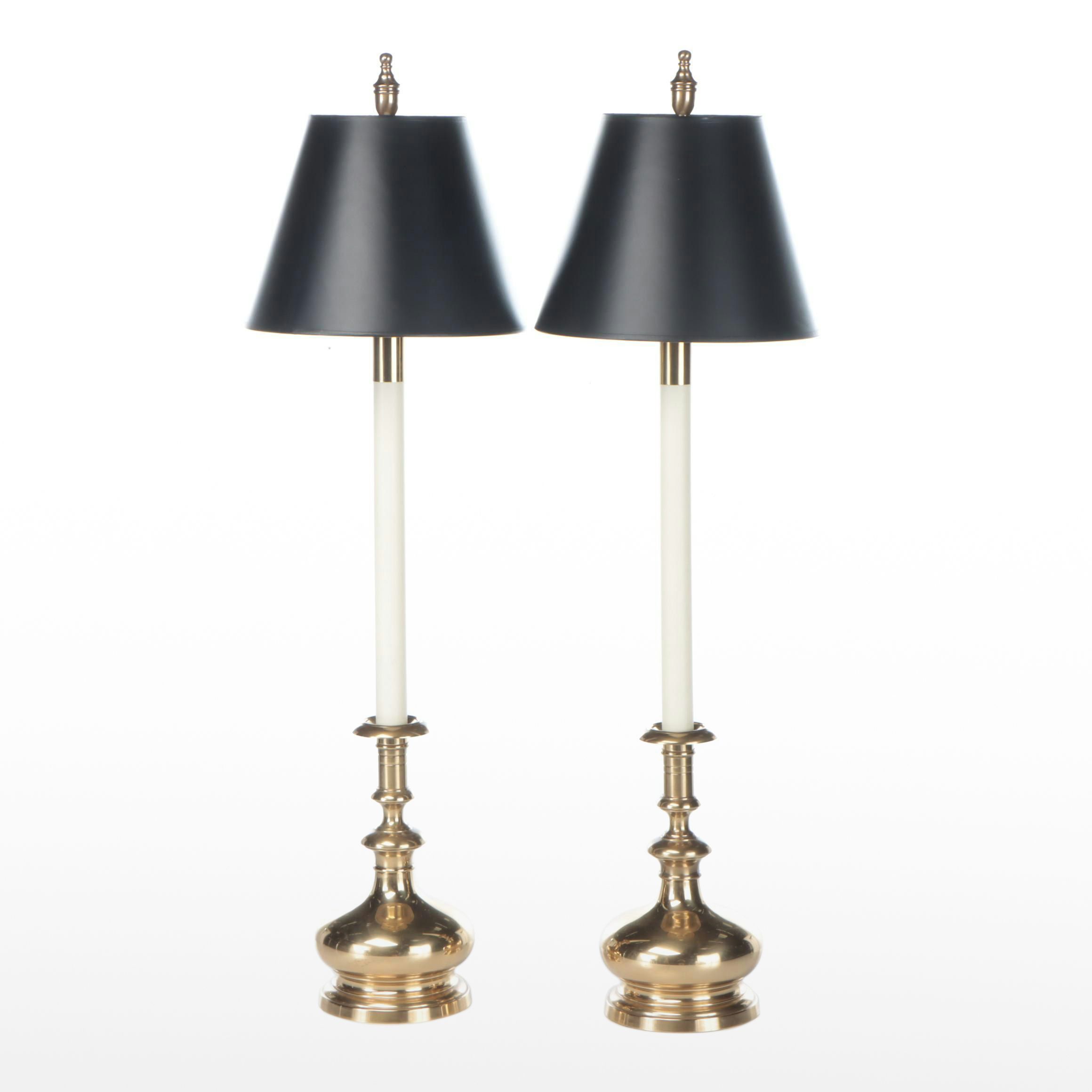 Frederick Cooper Brass Candlestick Buffet Lamp Pair, Late 20th Century