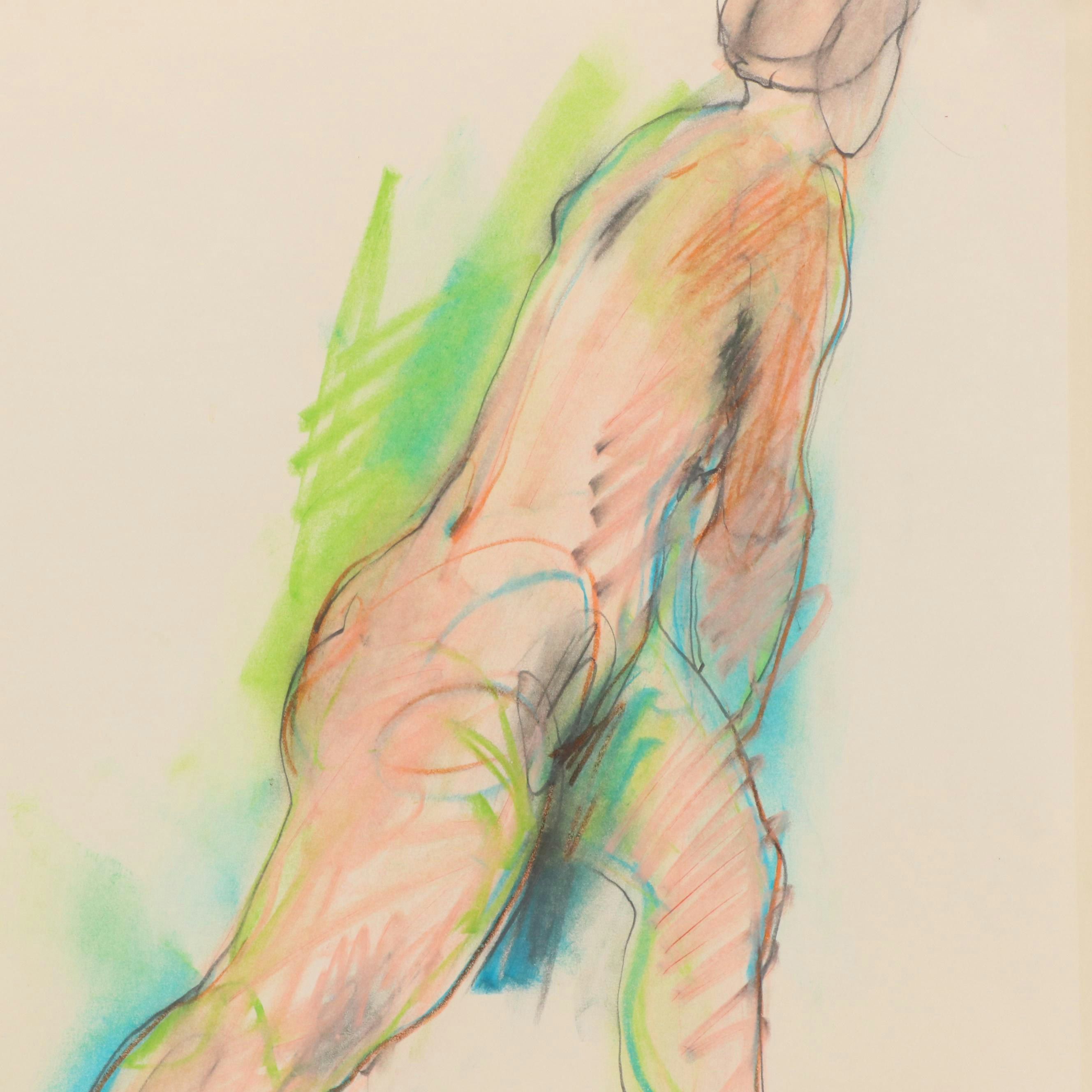Jack Meanwell Modern Nude Figural Oil Pastel Drawing, 1979