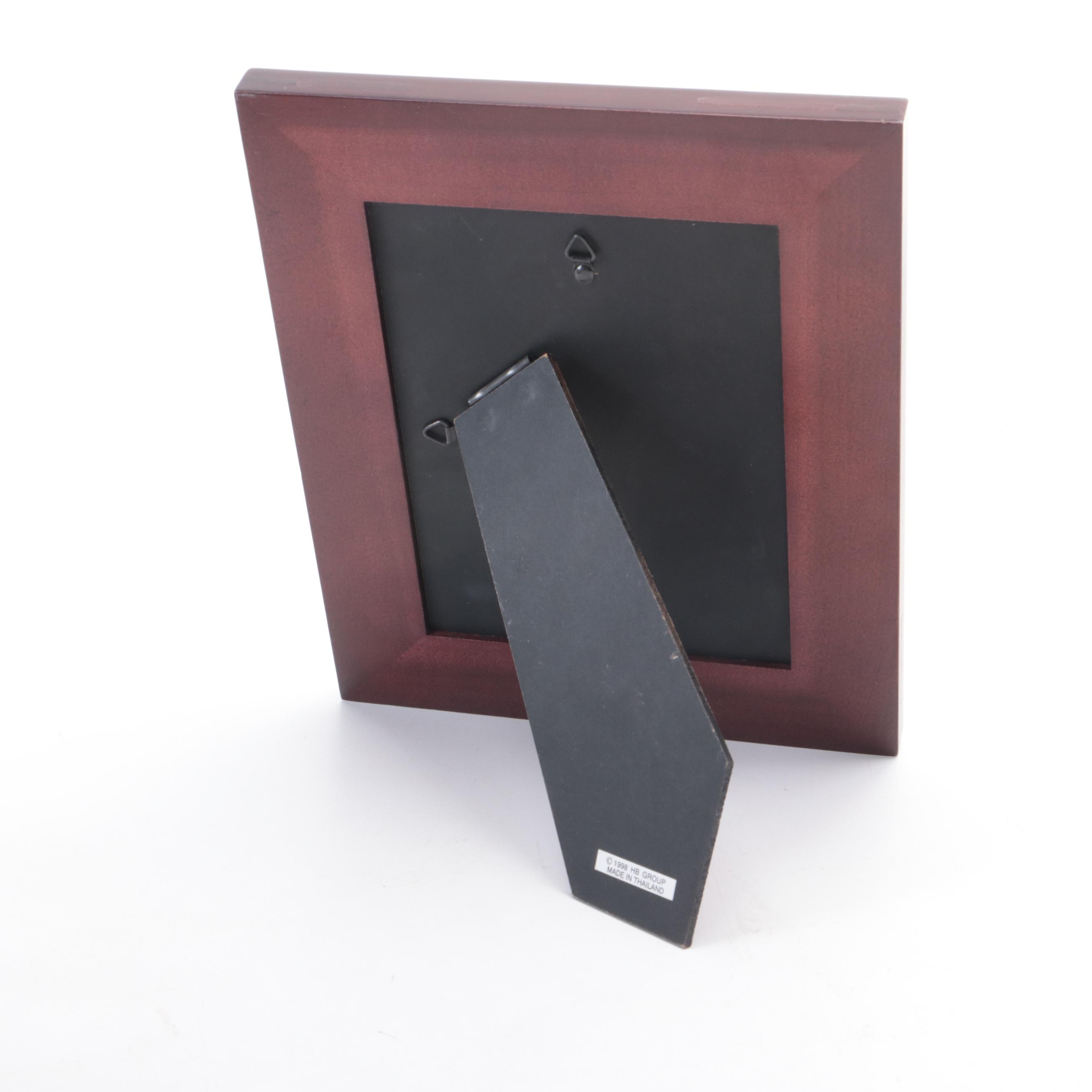 Iridescent Slag Glass Lamp Shade, Pierced Gallery Tray, Rare Woods Photo Frame