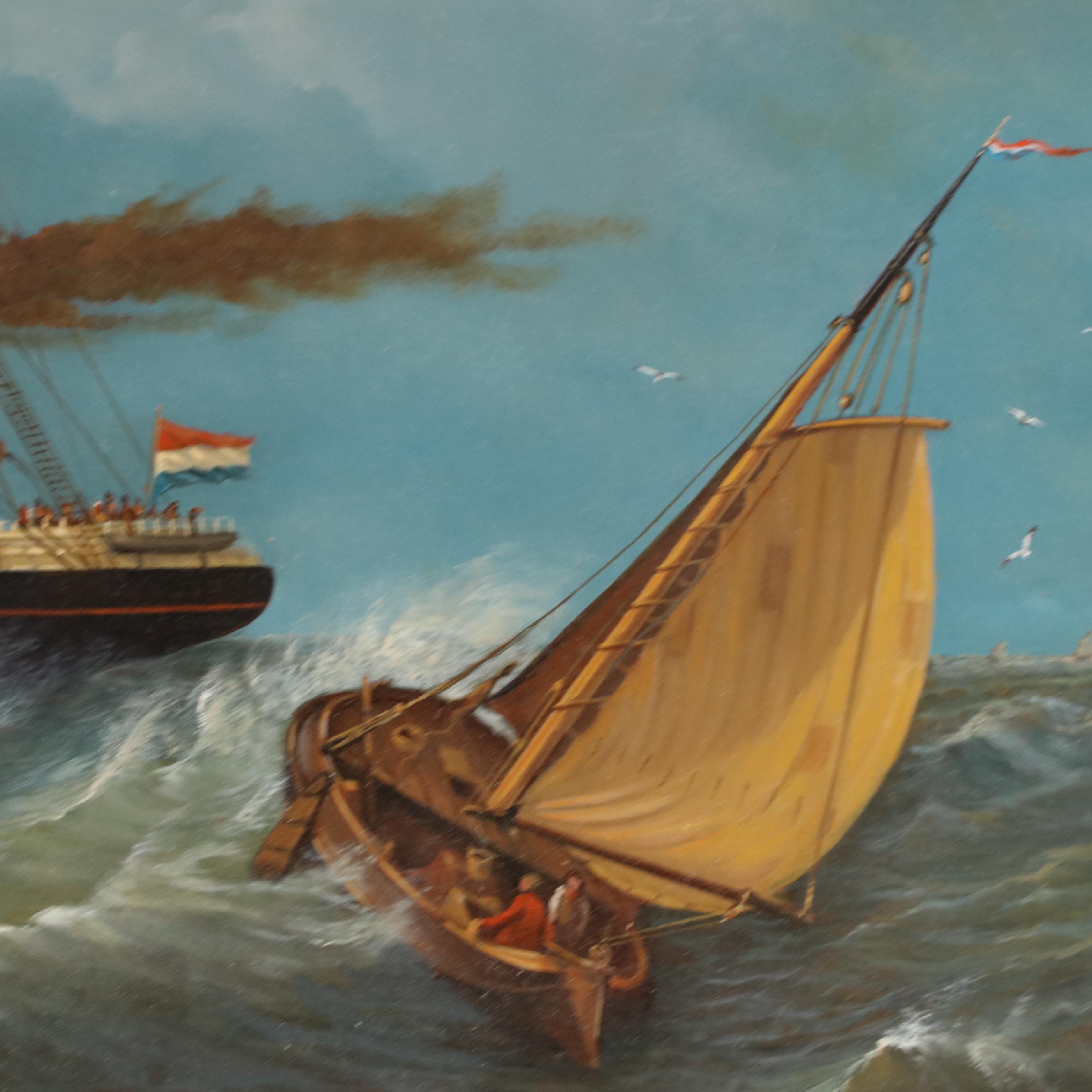 Jan Van Der Meer Naval Scene Oil Painting, 2012