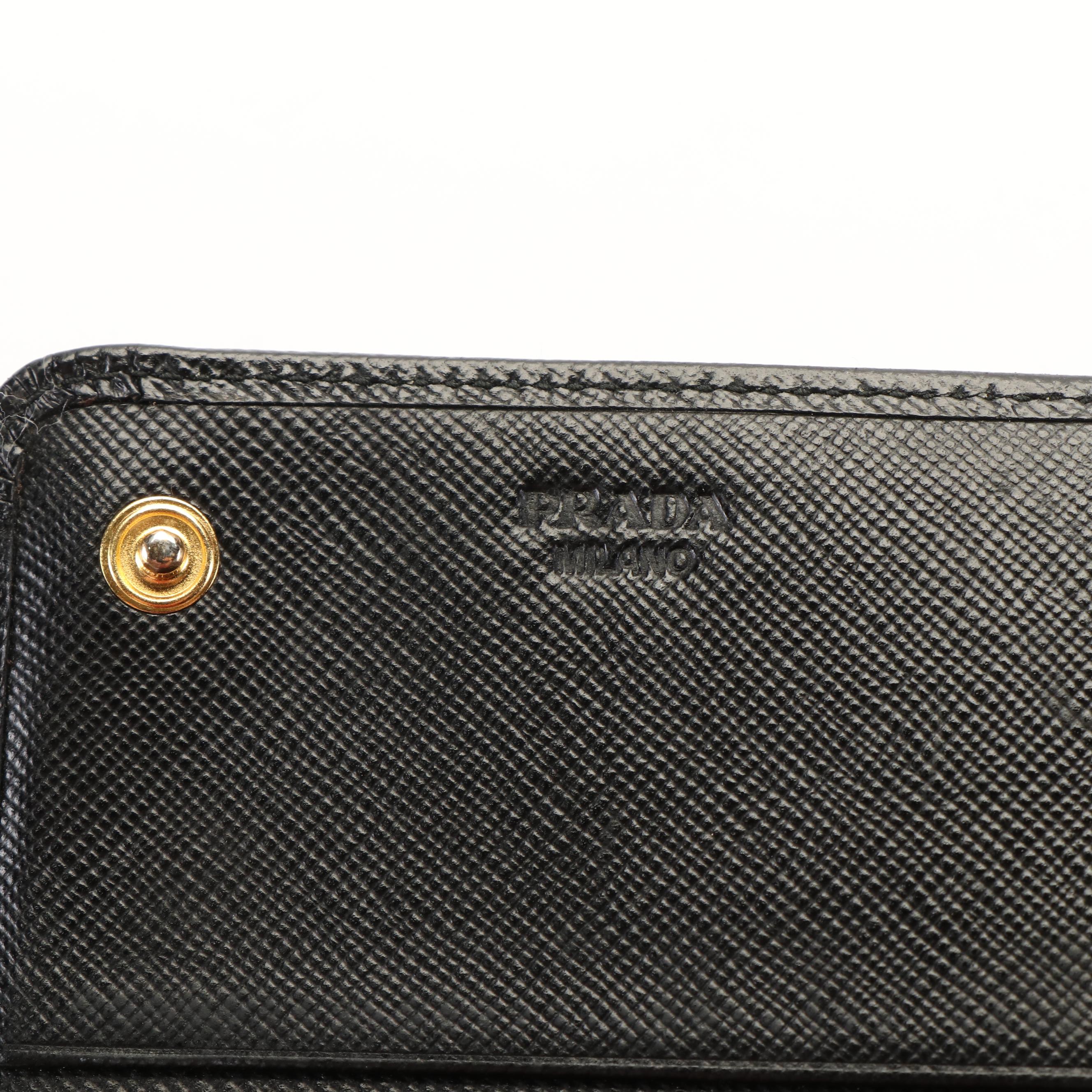 Prada Bow Continental Wallet in Black Saffiano Leather