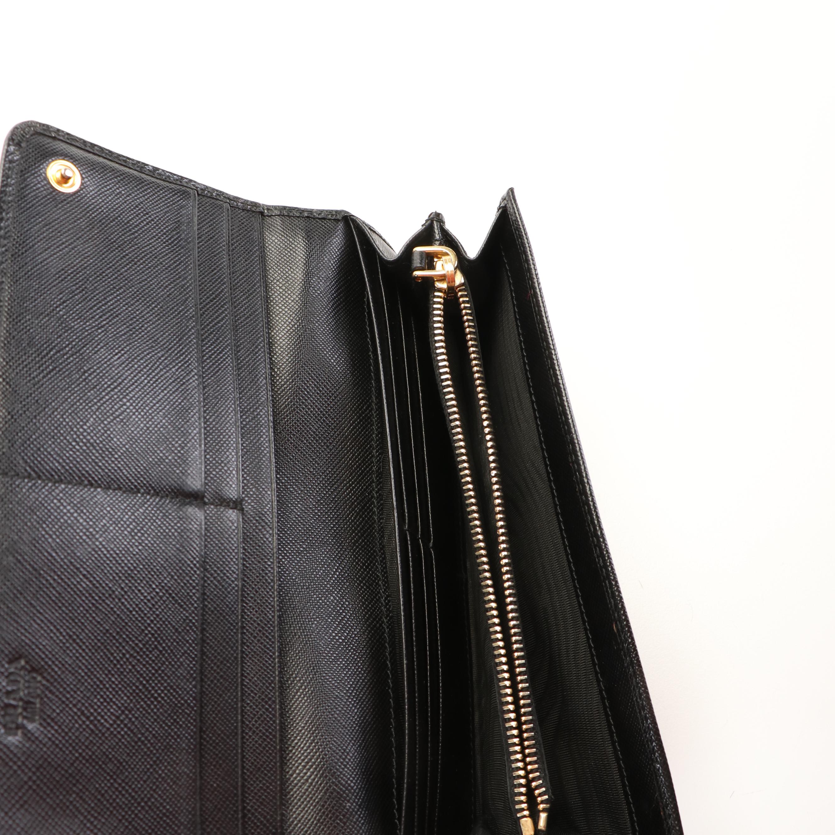 Prada Bow Continental Wallet in Black Saffiano Leather