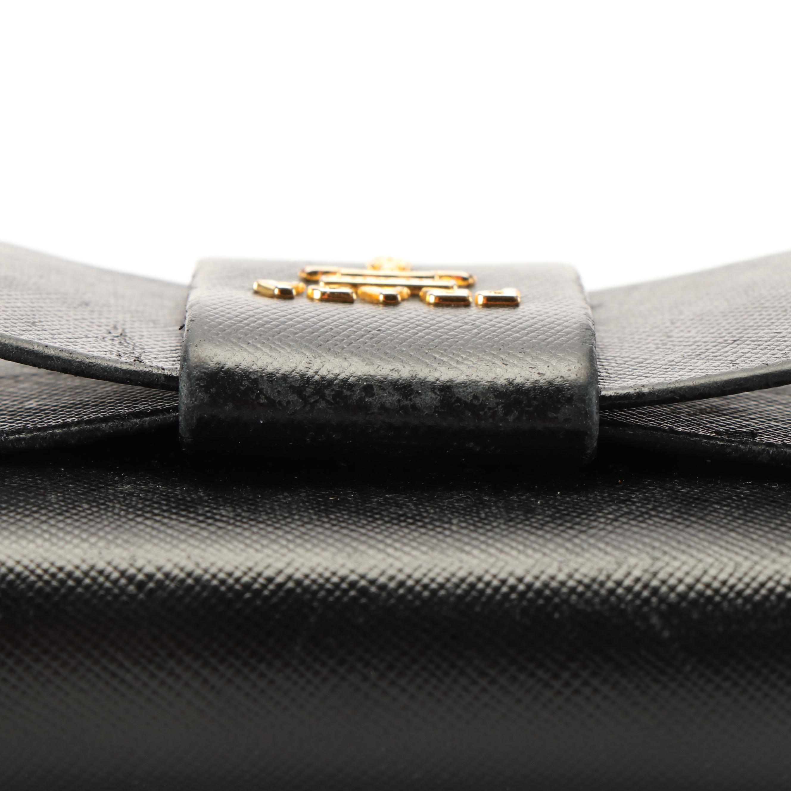 Prada Bow Continental Wallet in Black Saffiano Leather