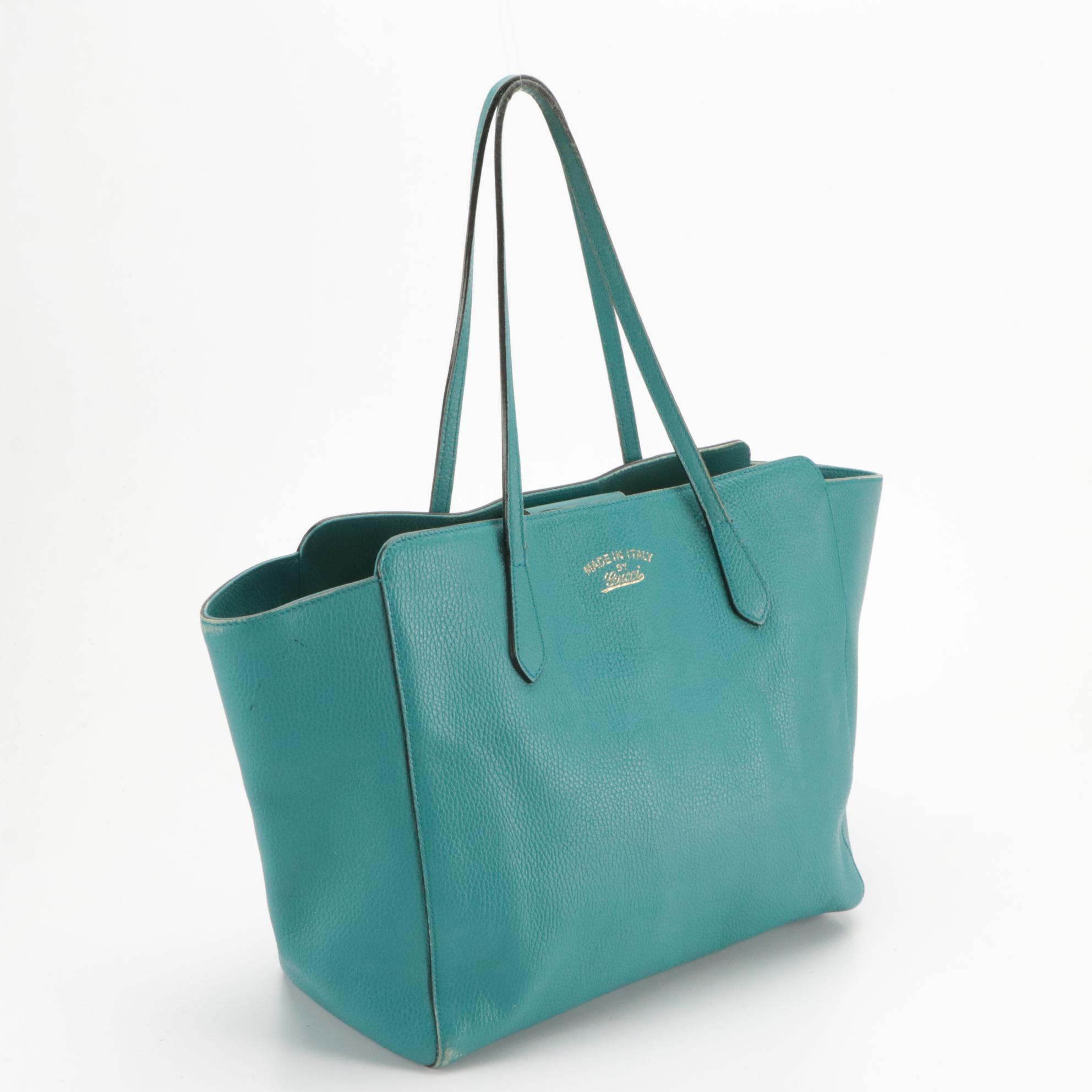 Gucci Swing Shoulder Tote in Teal Grained Leather