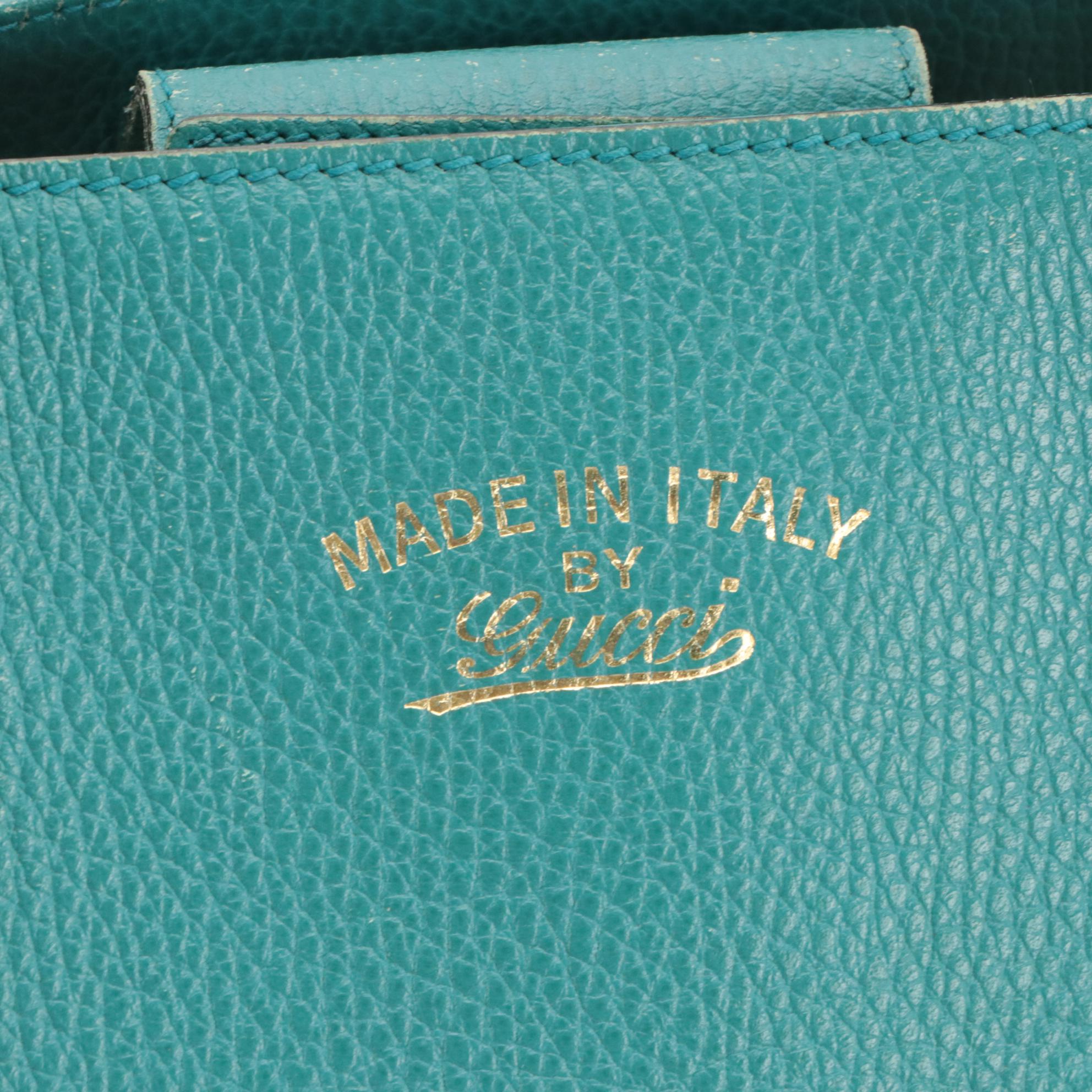 Gucci Swing Shoulder Tote in Teal Grained Leather