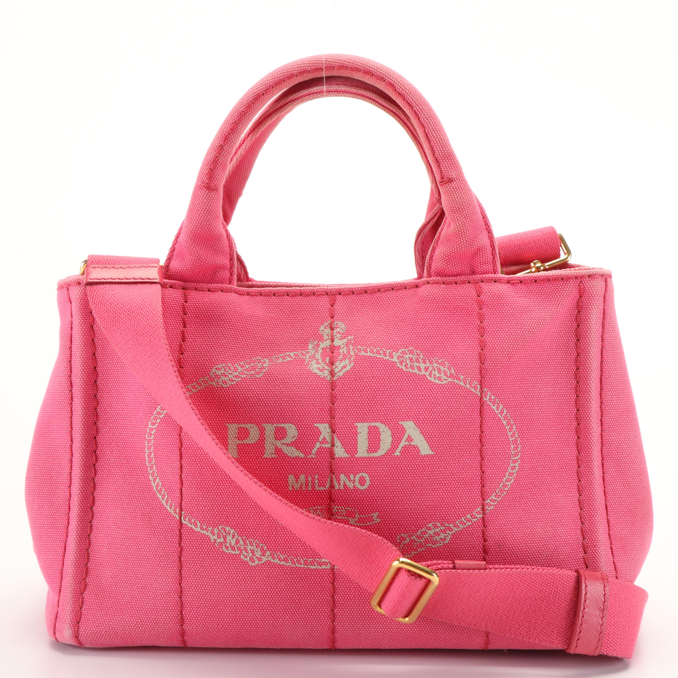 Prada Canapa Small 2Way Shoulder Tote in Pink Canvas