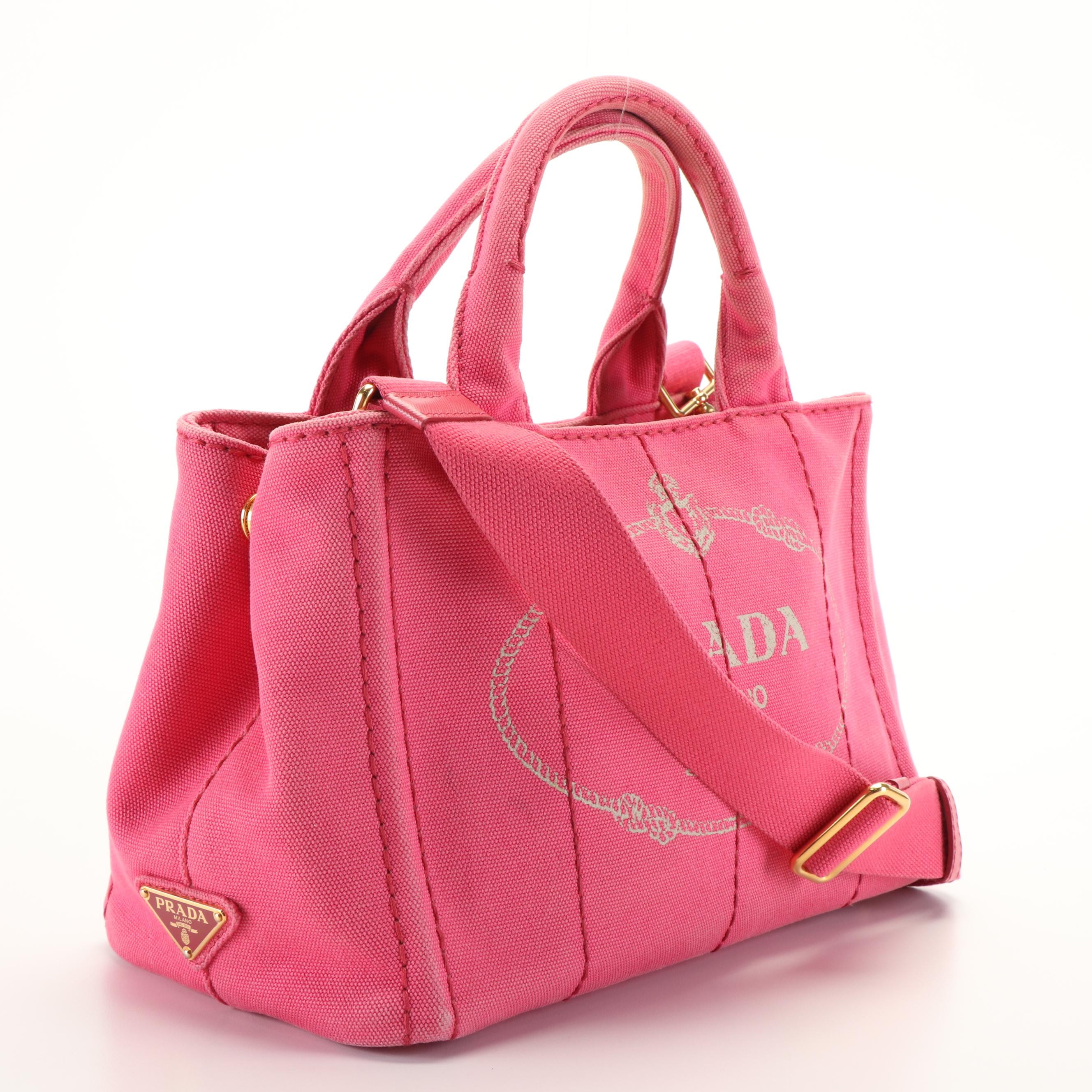 Prada Canapa Small 2Way Shoulder Tote in Pink Canvas