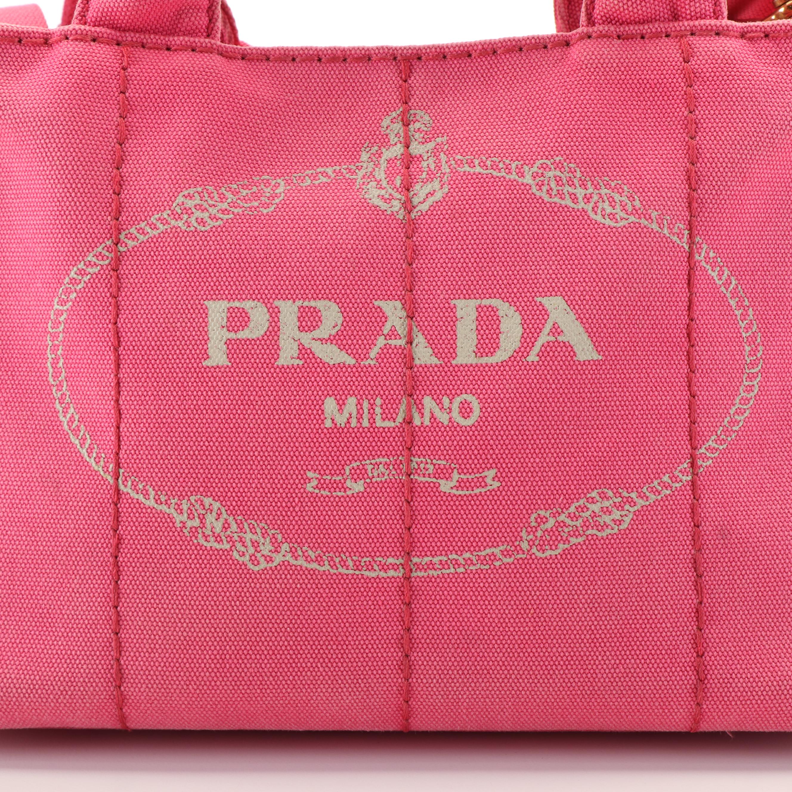 Prada Canapa Small 2Way Shoulder Tote in Pink Canvas