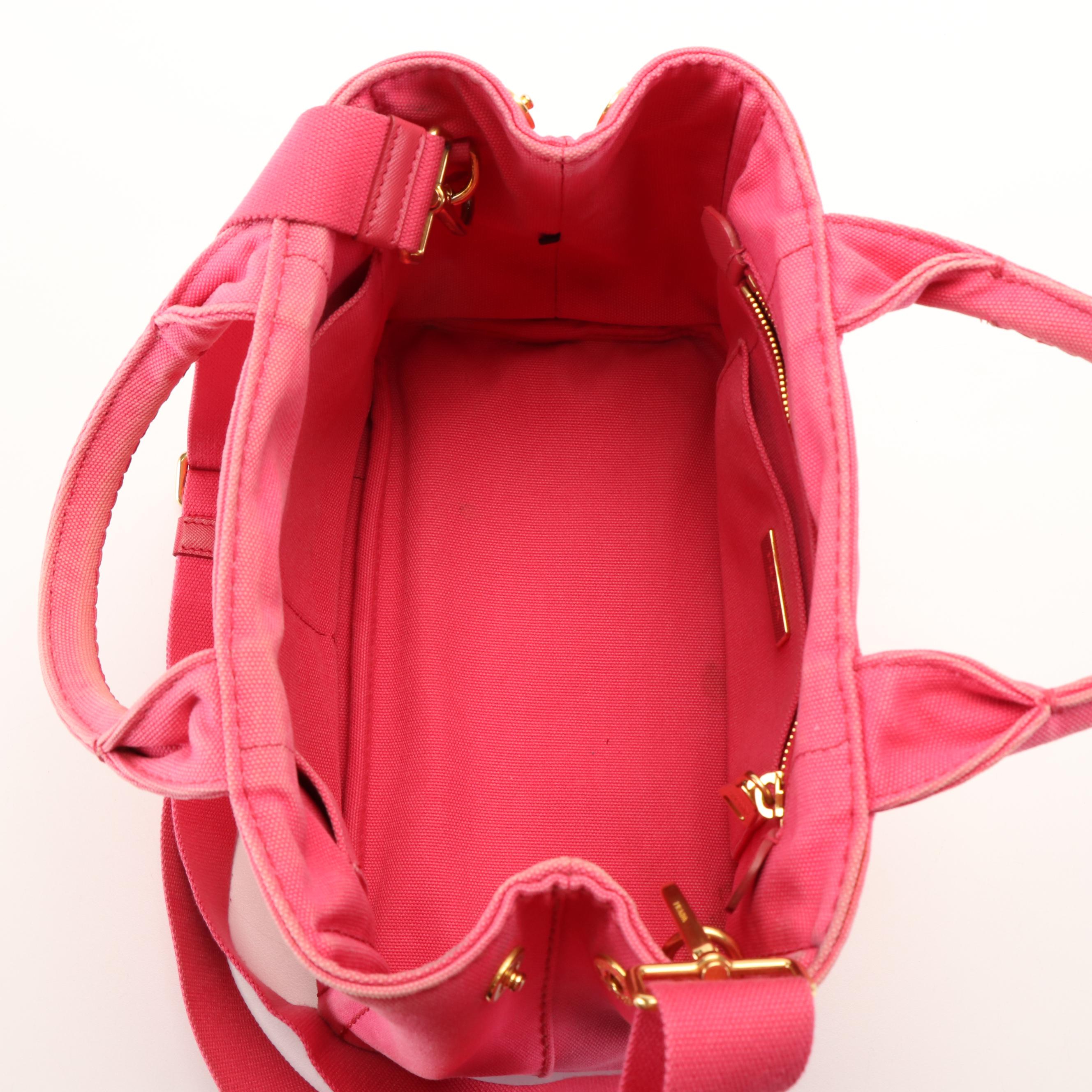 Prada Canapa Small 2Way Shoulder Tote in Pink Canvas