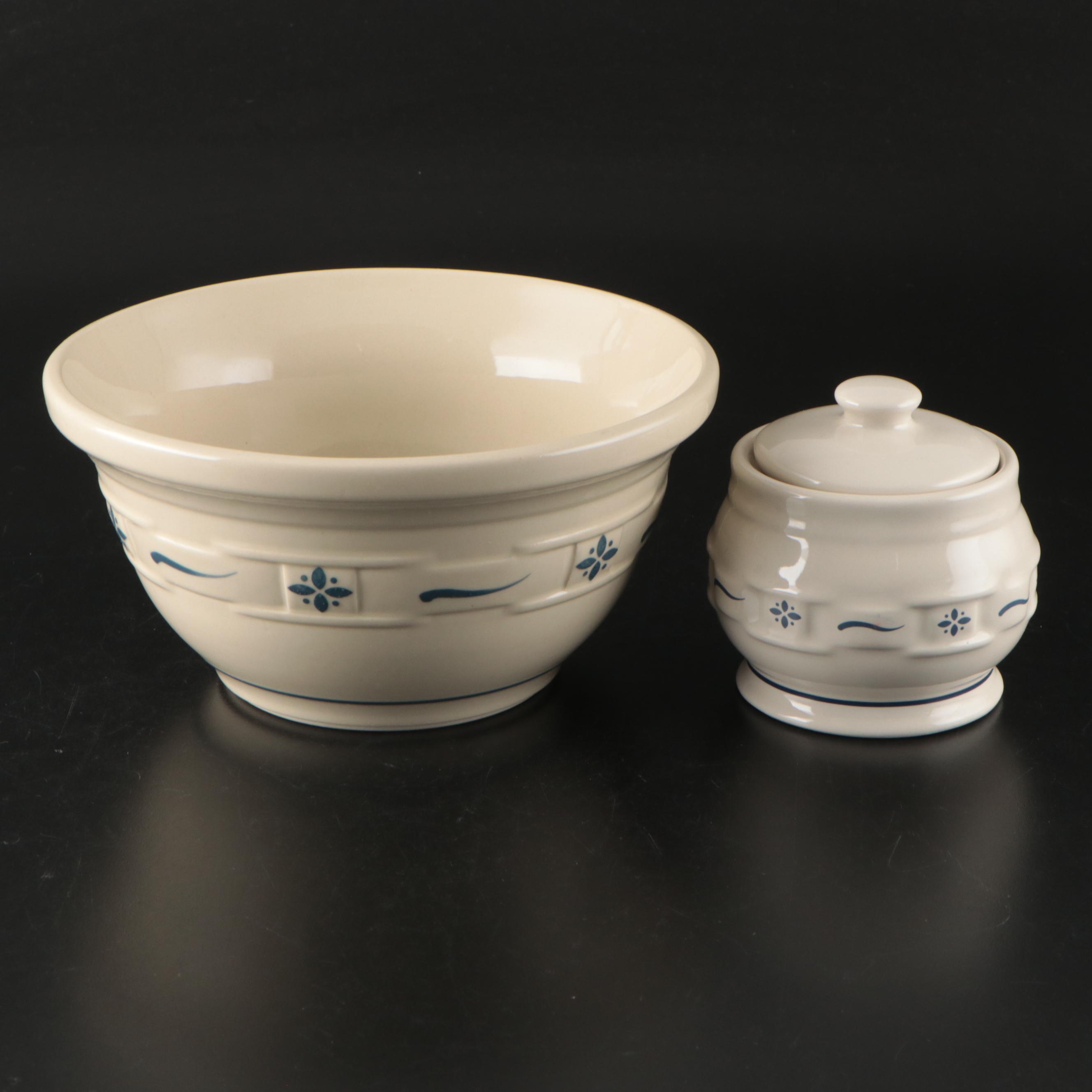 Longaberger Pottery Cream and Sugar Set with Bowl and Pitcher