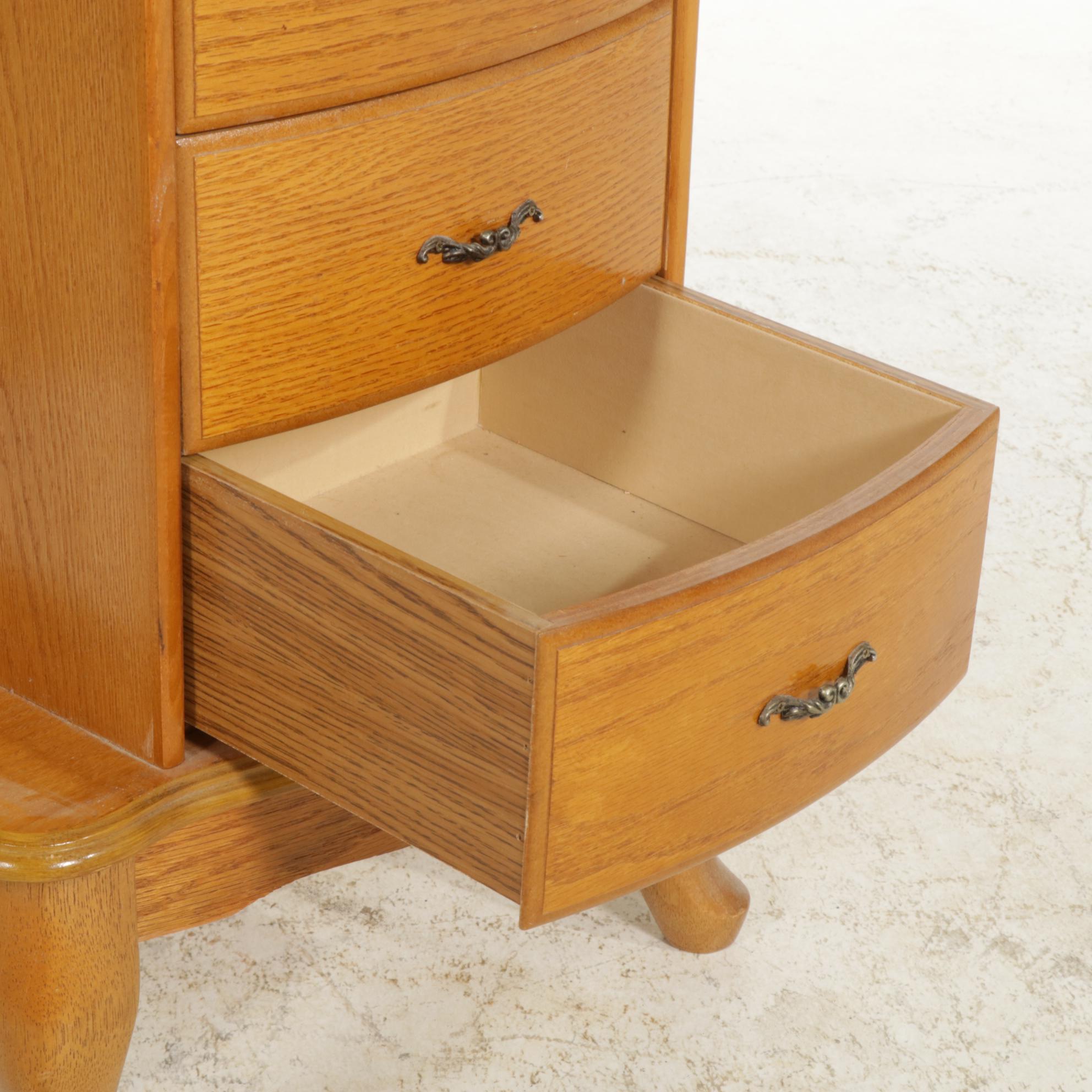 Queen Anne Style Oak Mirrored Jewelry Armoire, Late 20th Century