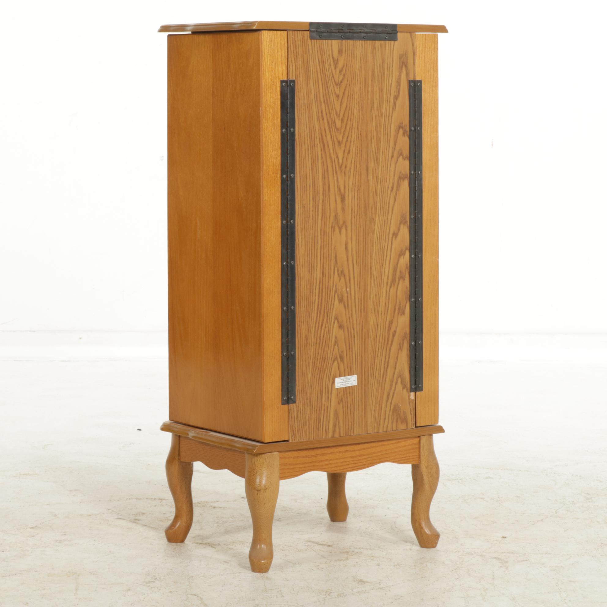 Queen Anne Style Oak Mirrored Jewelry Armoire, Late 20th Century