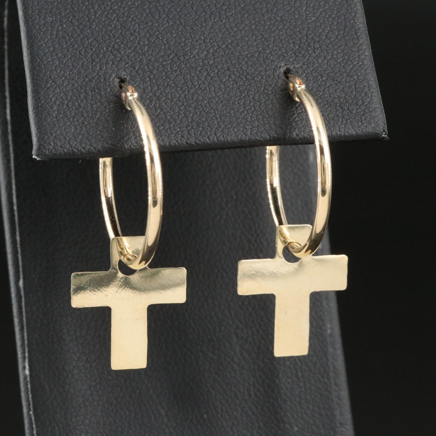 10K Hoop Earrings with Removable Crosses