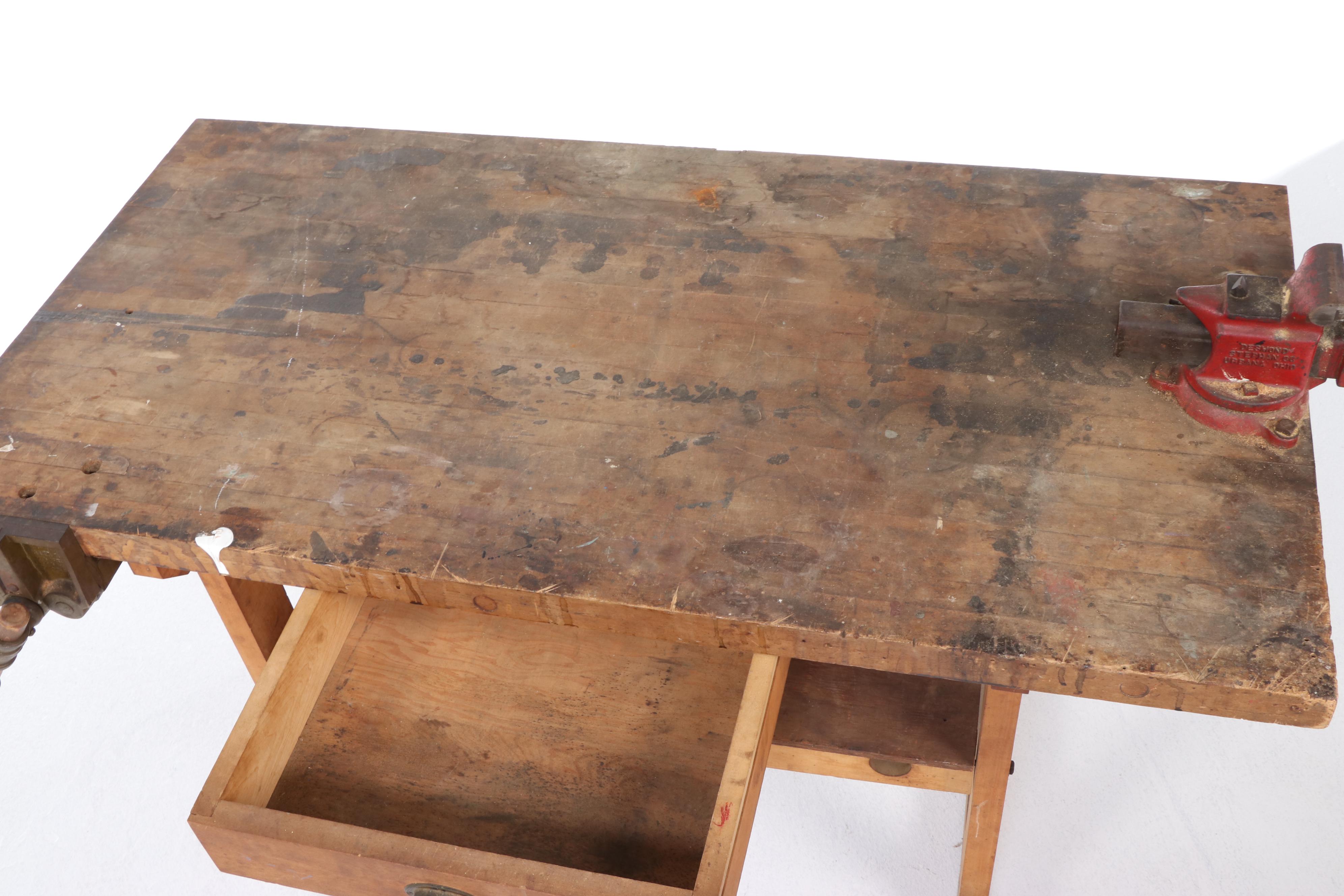 American Maple Work Bench with Abernathy and Desmond Stephen Co. Vises