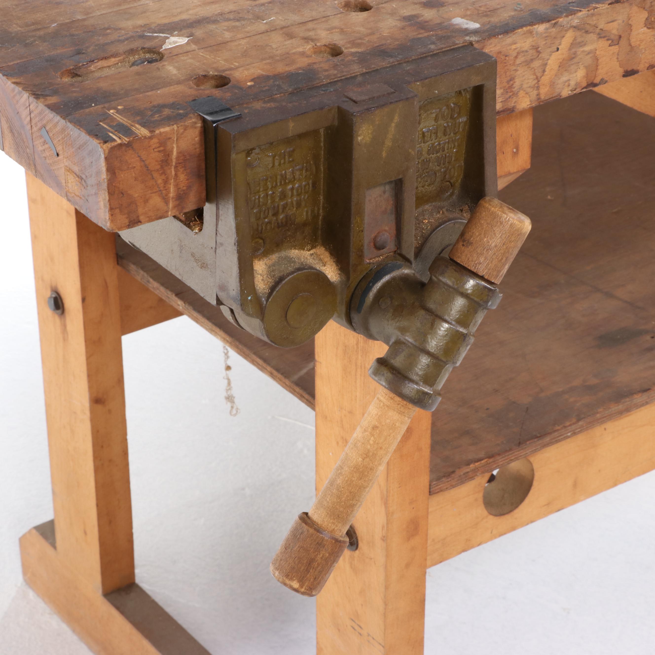 American Maple Work Bench with Abernathy and Desmond Stephen Co. Vises