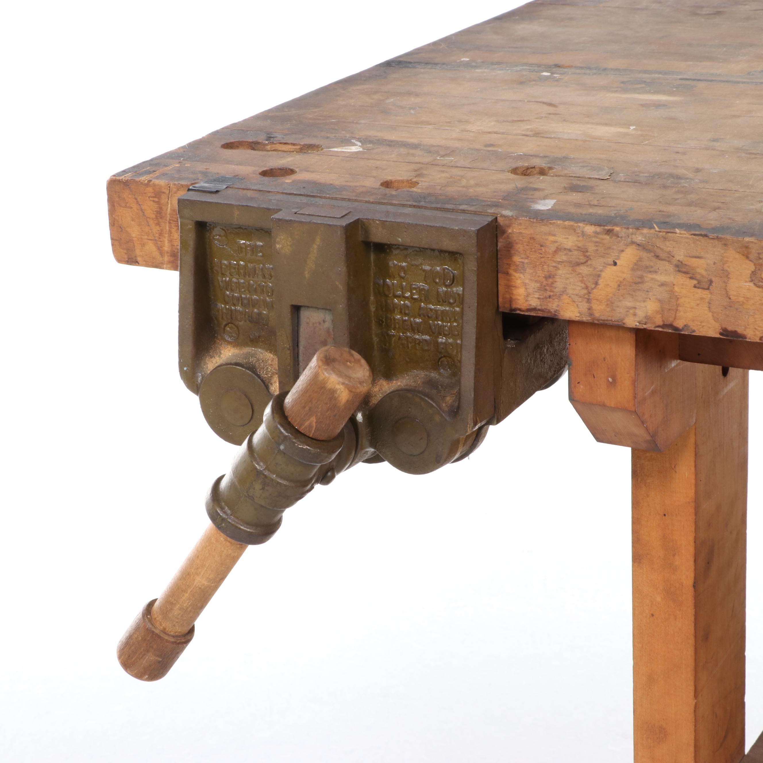 American Maple Work Bench with Abernathy and Desmond Stephen Co. Vises