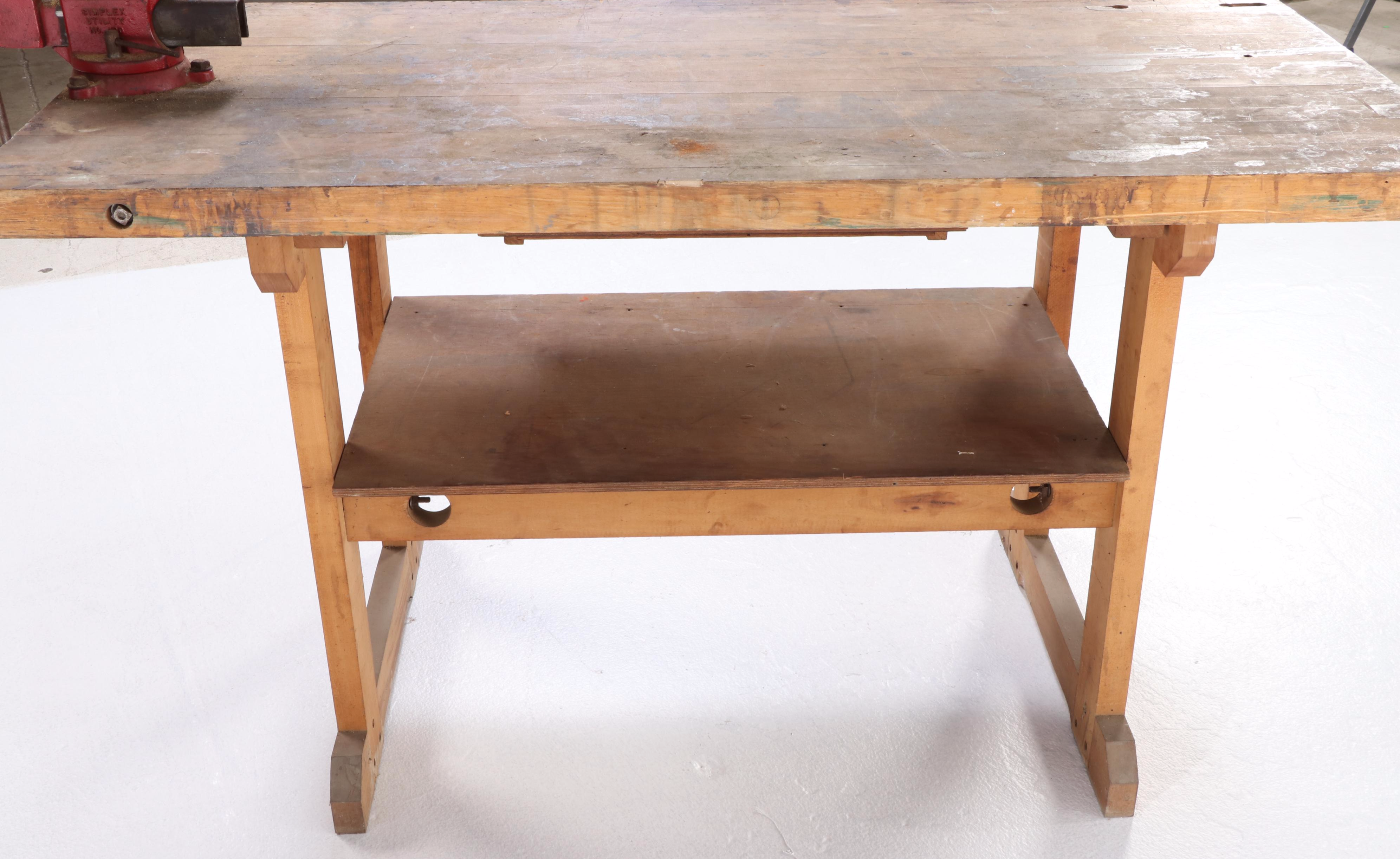 American Maple Work Bench with Abernathy and Desmond Stephen Co. Vises