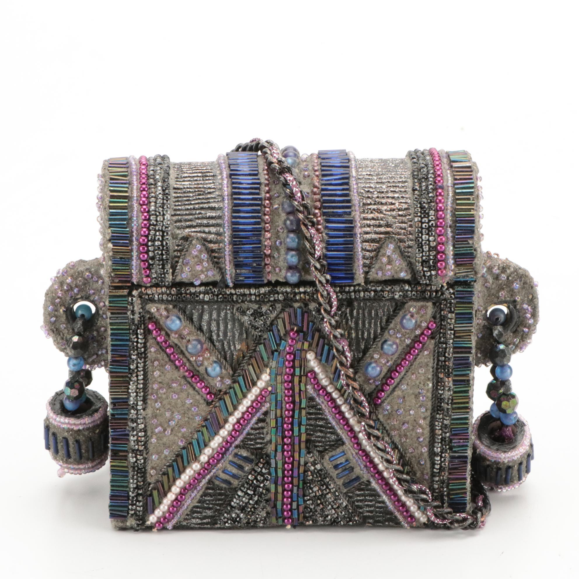 Mary Frances Beaded Papier-Mâché Box Purses and Other Drawstring Tassel Bag