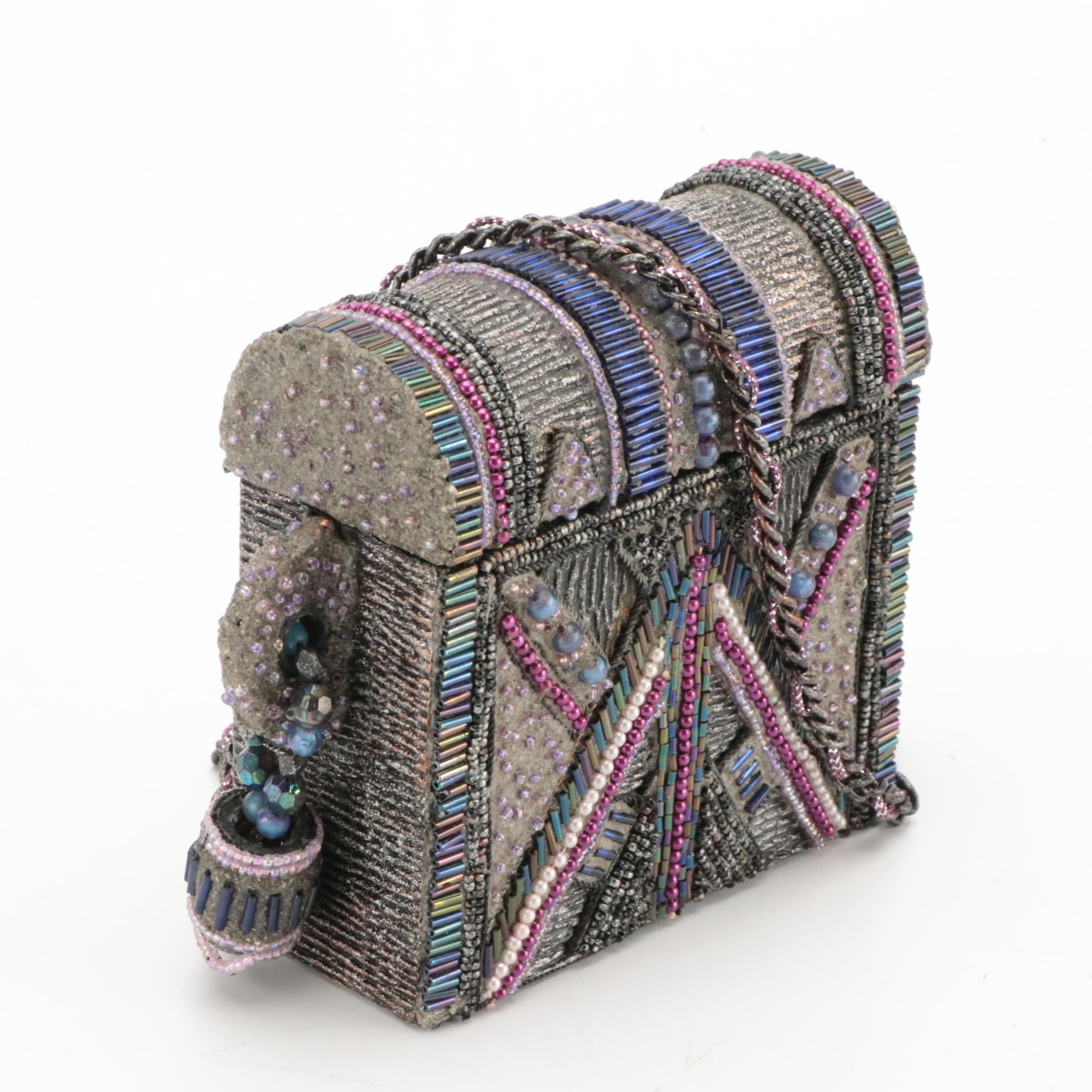 Mary Frances Beaded Papier-Mâché Box Purses and Other Drawstring Tassel Bag