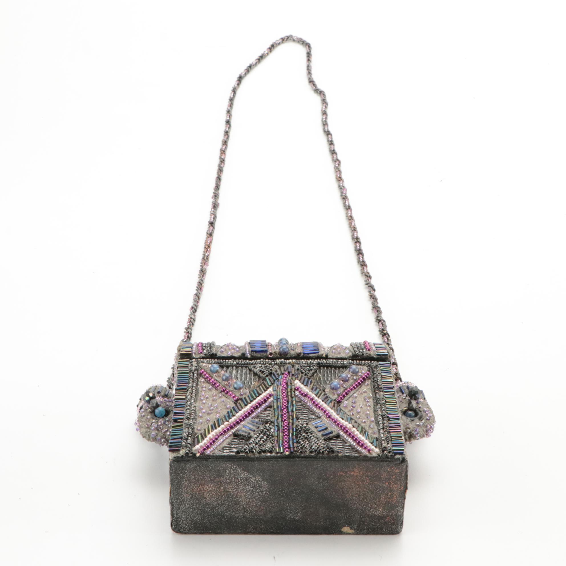 Mary Frances Beaded Papier-Mâché Box Purses and Other Drawstring Tassel Bag