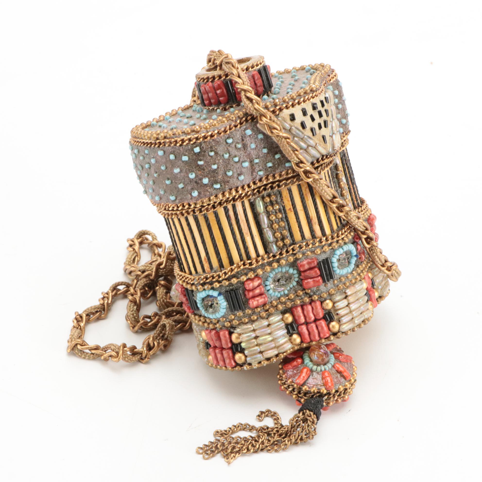 Mary Frances Beaded Papier-Mâché Box Purses and Other Drawstring Tassel Bag