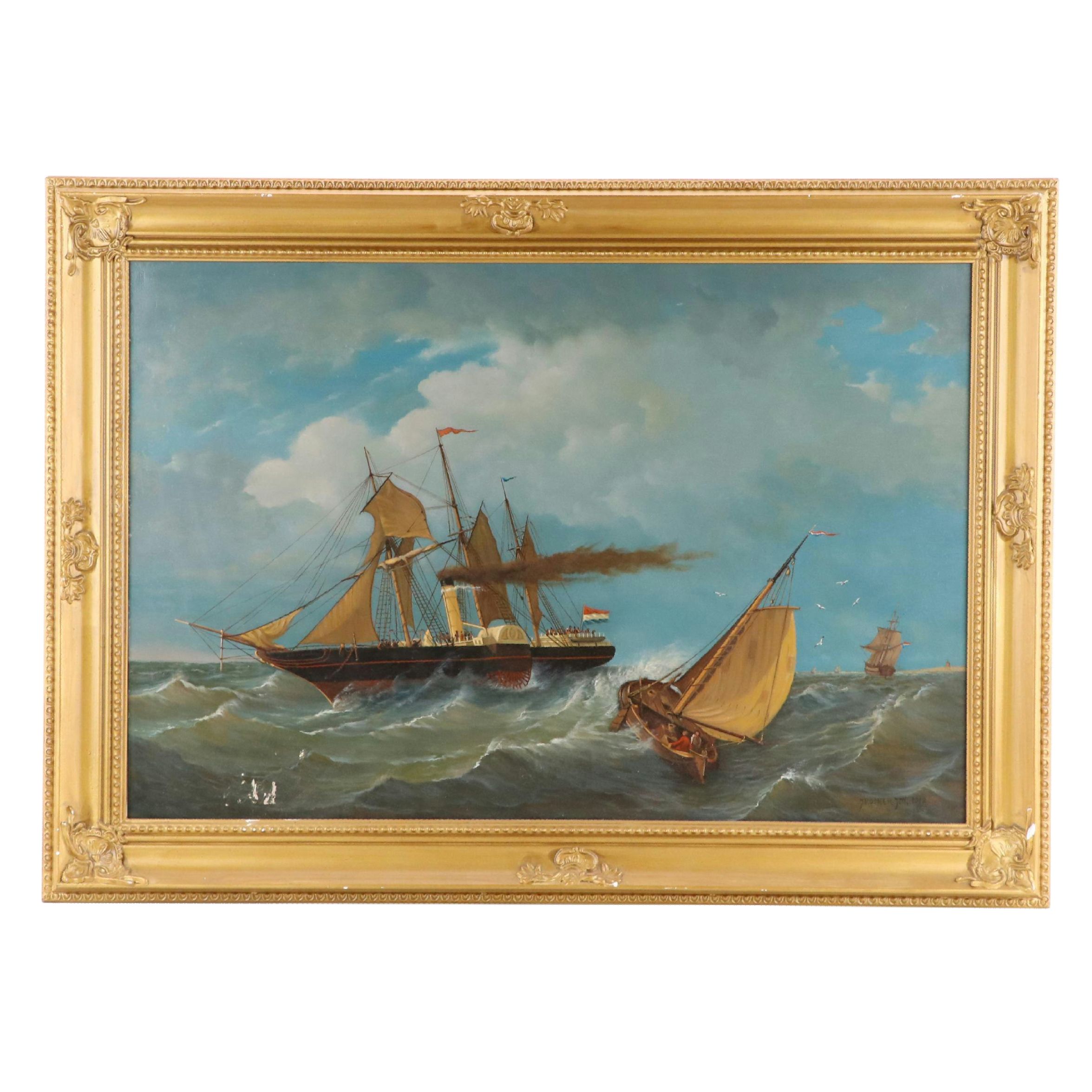 Jan Van Der Meer Naval Scene Oil Painting, 2012