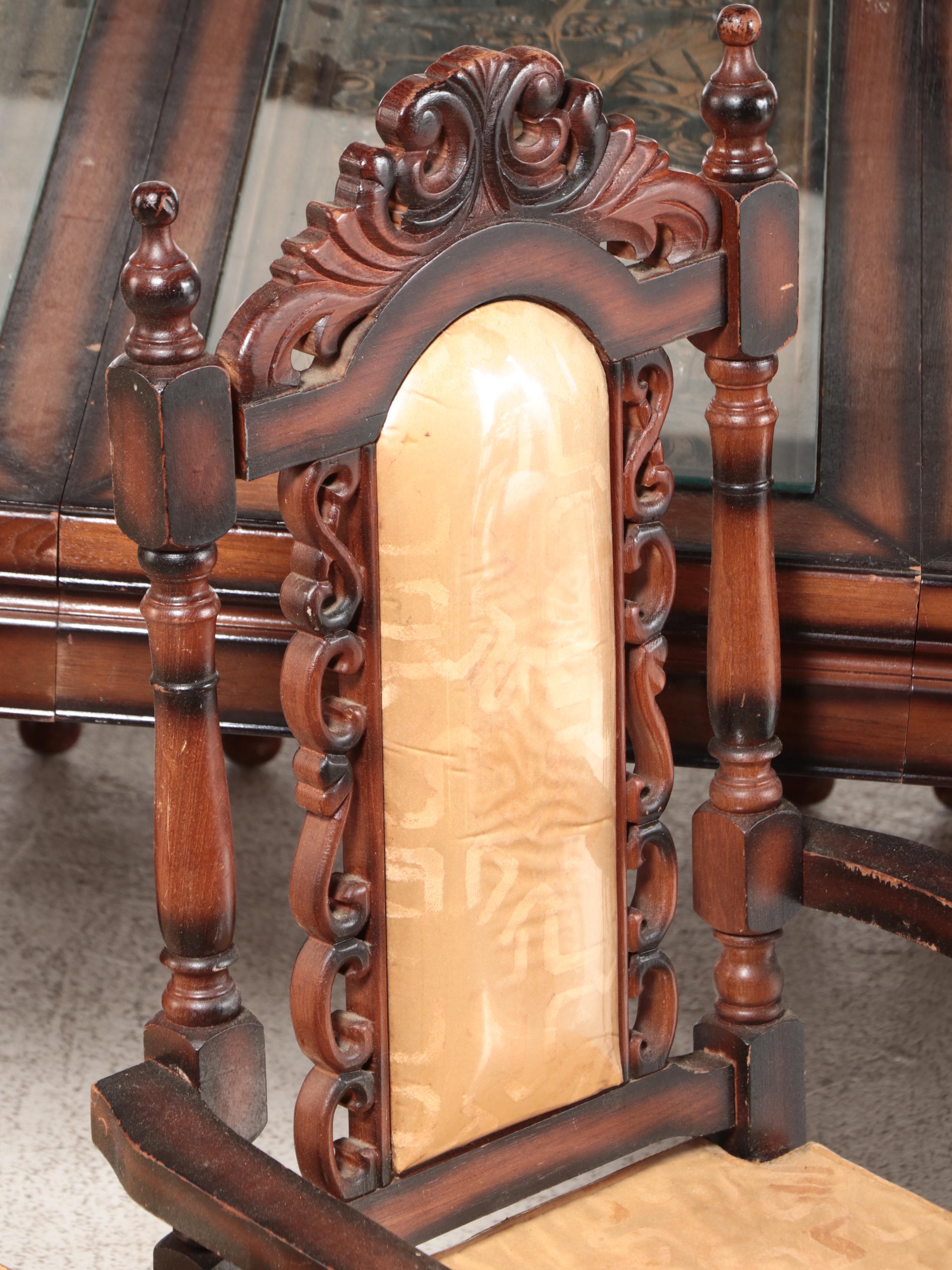 Nine Piece Chinese Carved Wooden Dining Set