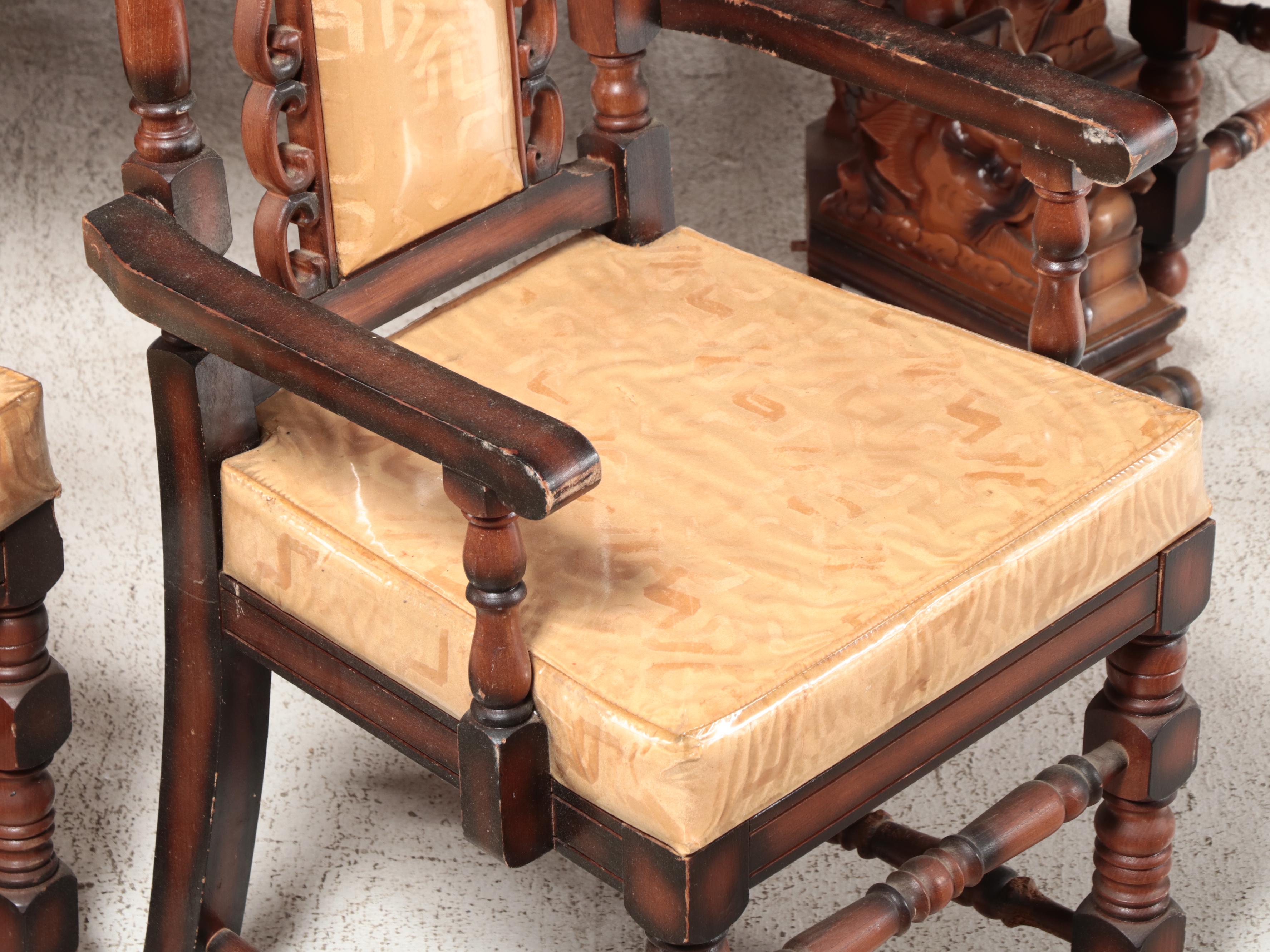 Nine Piece Chinese Carved Wooden Dining Set