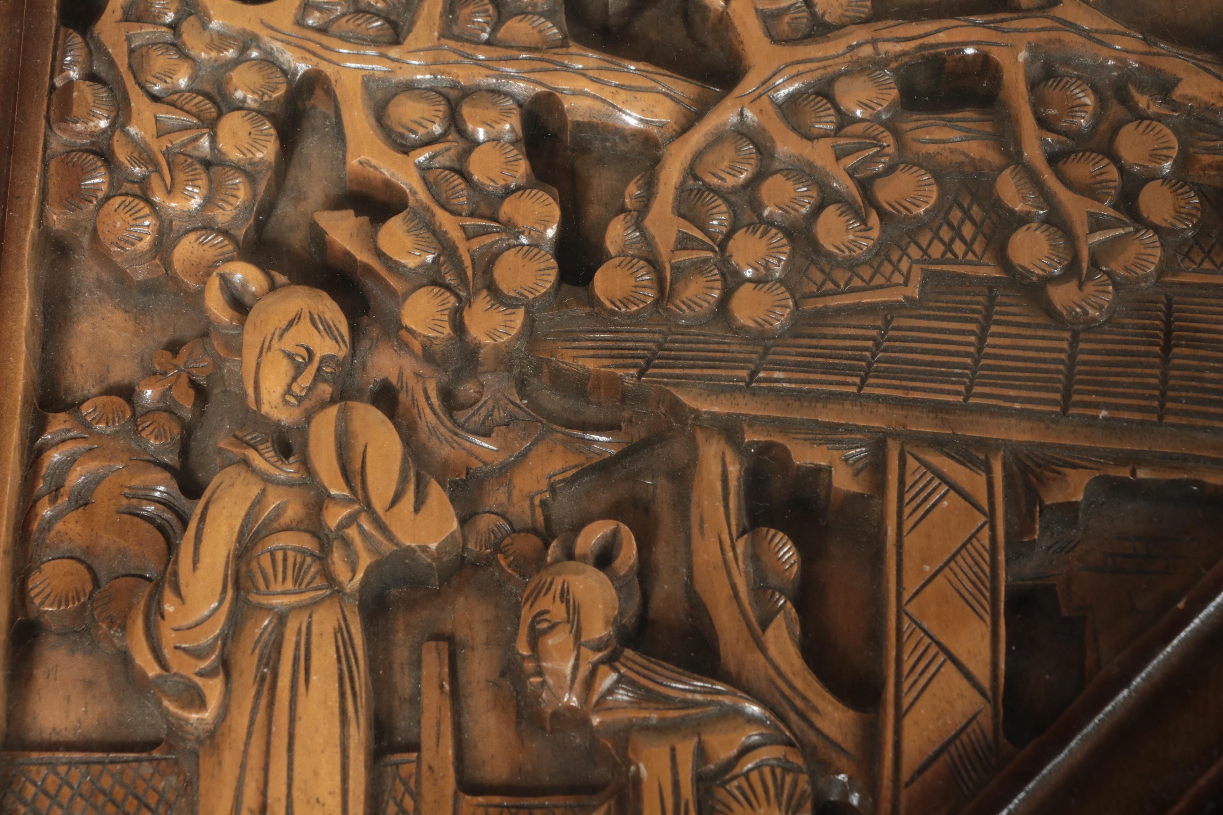 Nine Piece Chinese Carved Wooden Dining Set