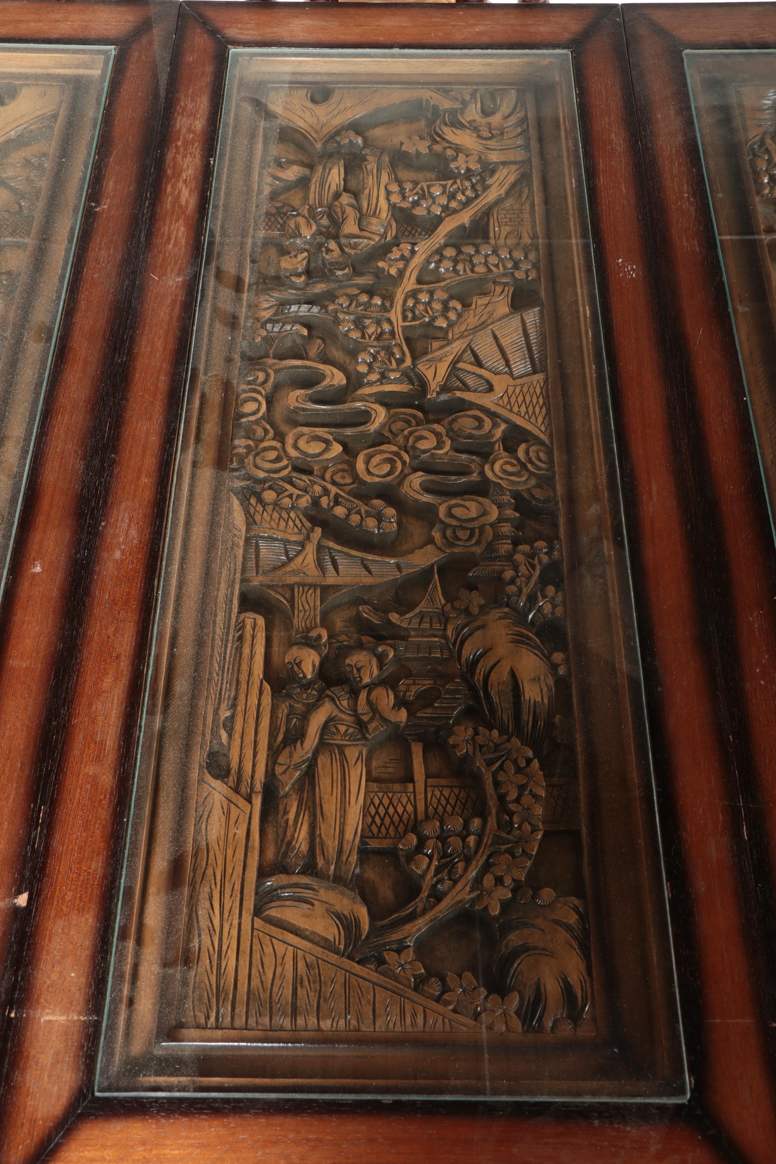 Nine Piece Chinese Carved Wooden Dining Set