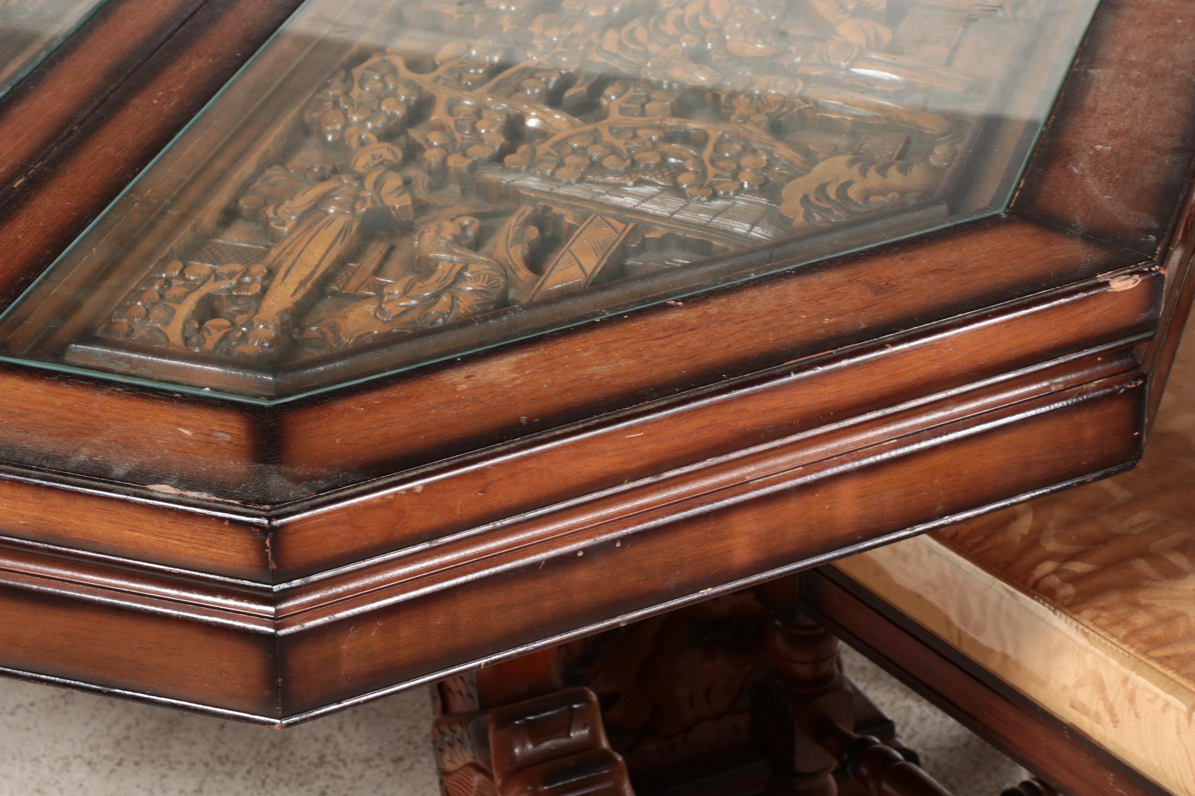 Nine Piece Chinese Carved Wooden Dining Set