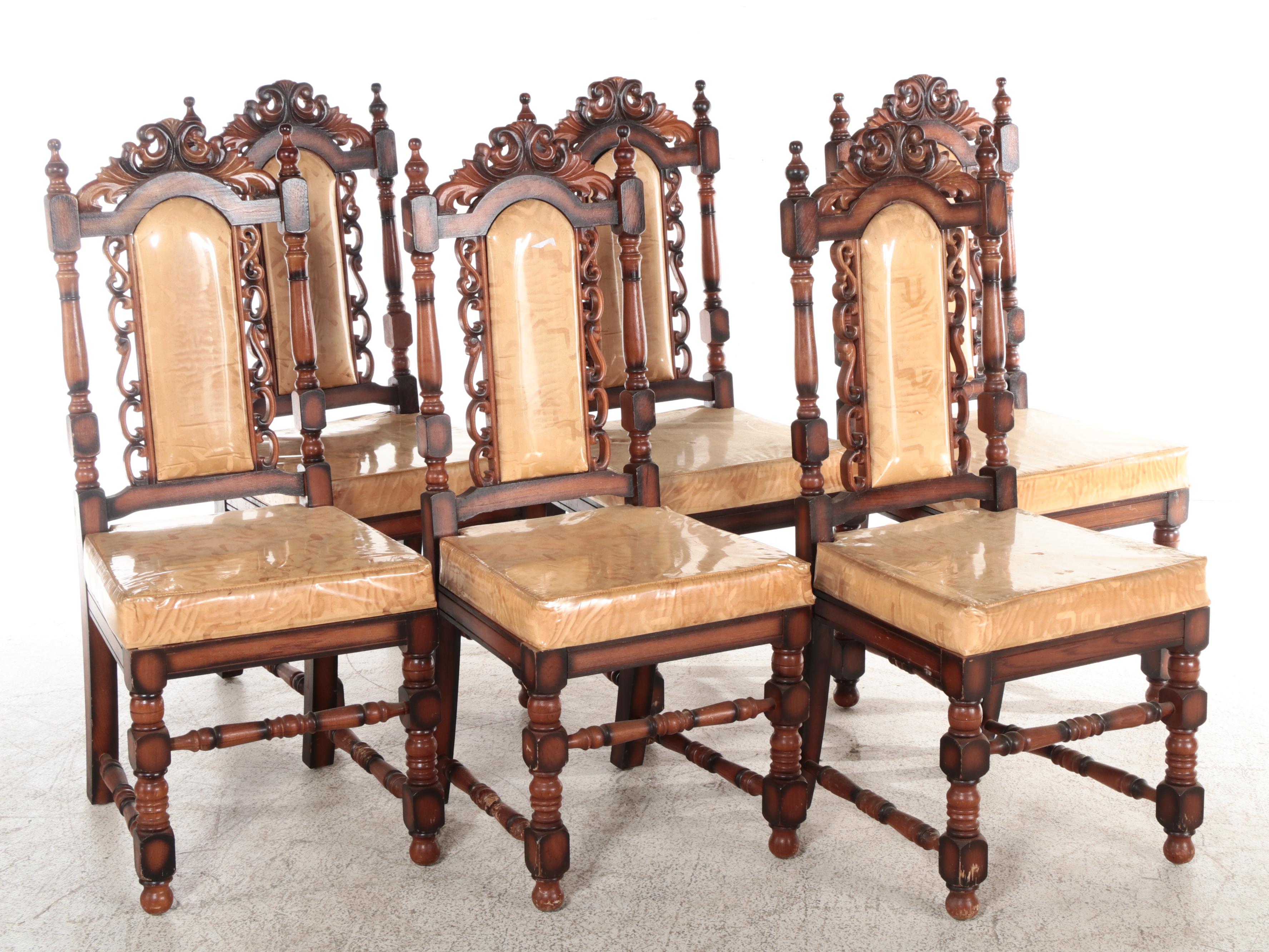 Nine Piece Chinese Carved Wooden Dining Set