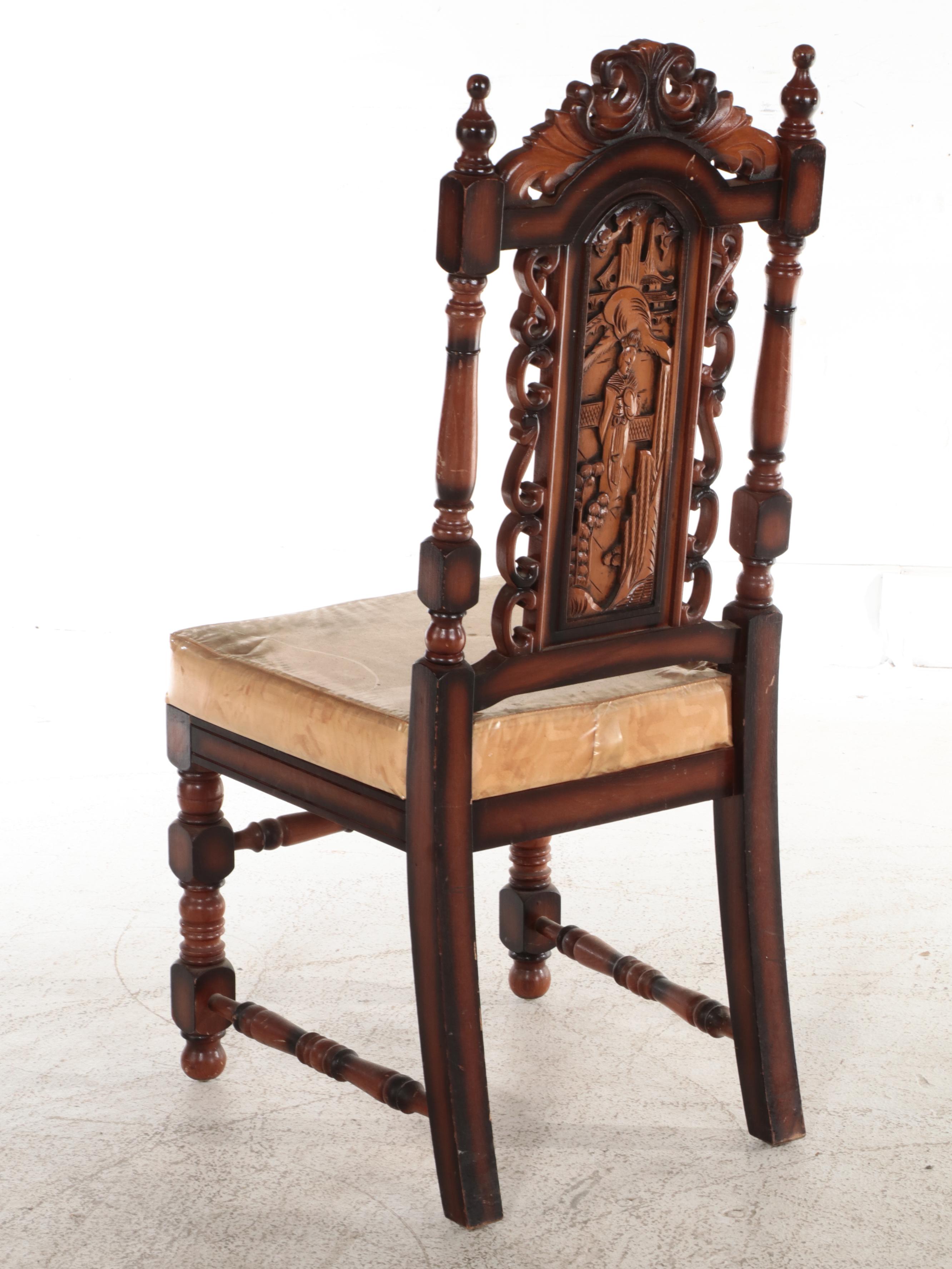 Nine Piece Chinese Carved Wooden Dining Set