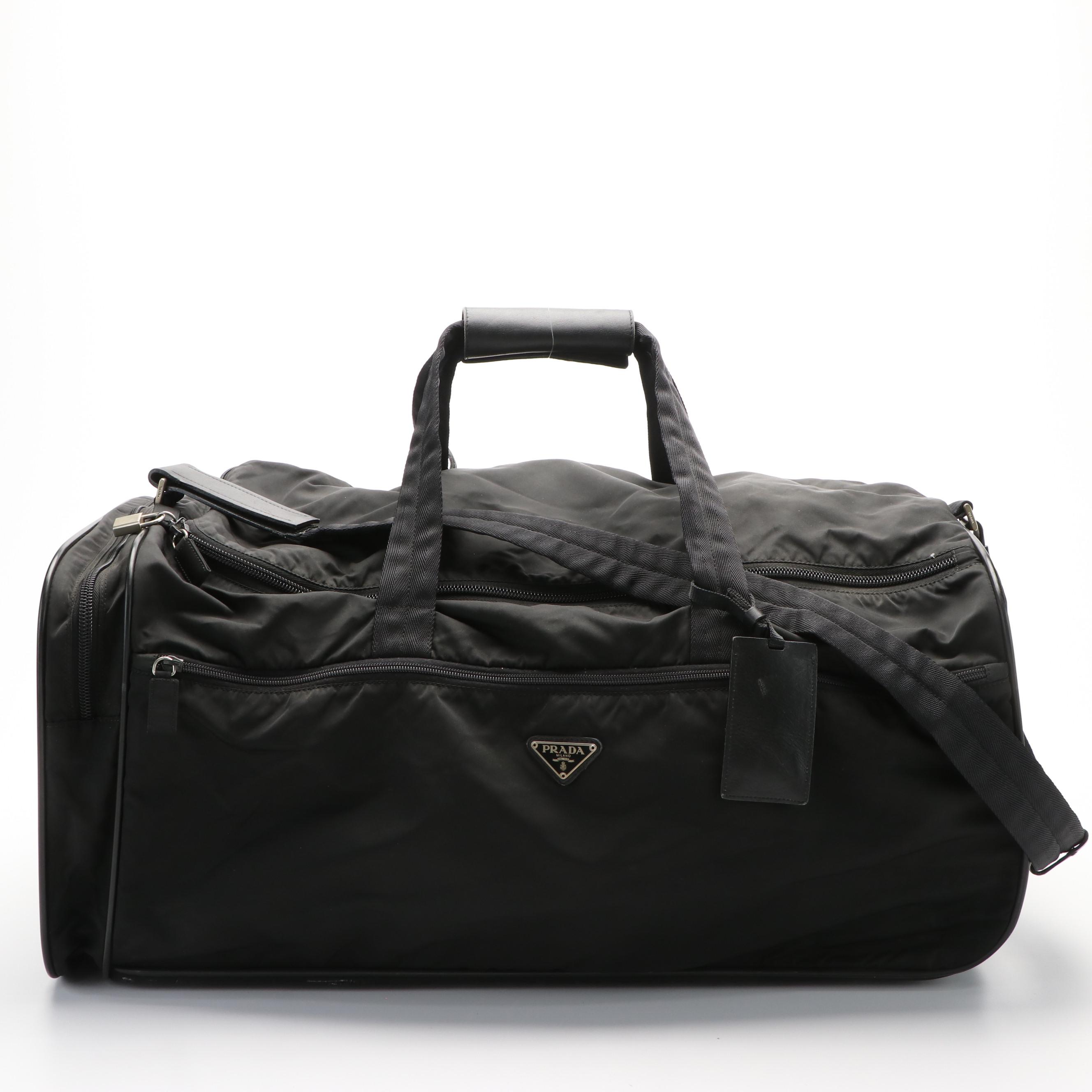 Prada Rolling Duffle Bag in Black Tessuto Nylon