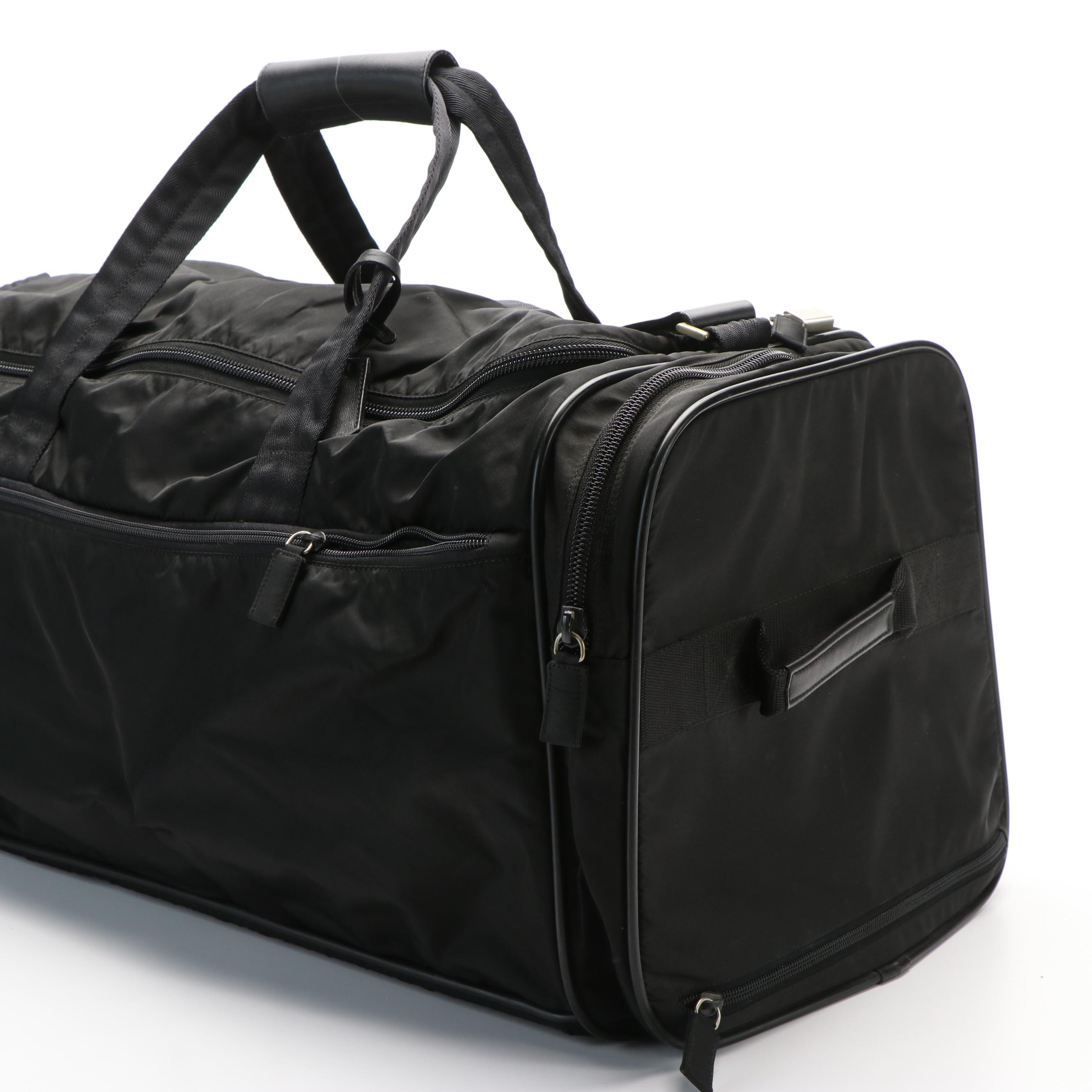 Prada Rolling Duffle Bag in Black Tessuto Nylon