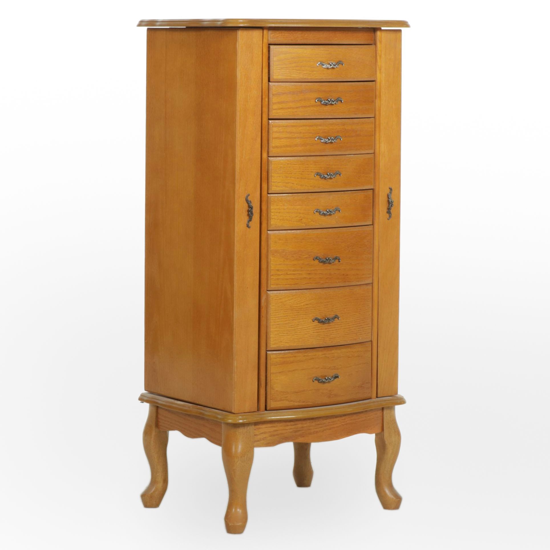 Queen Anne Style Oak Mirrored Jewelry Armoire, Late 20th Century