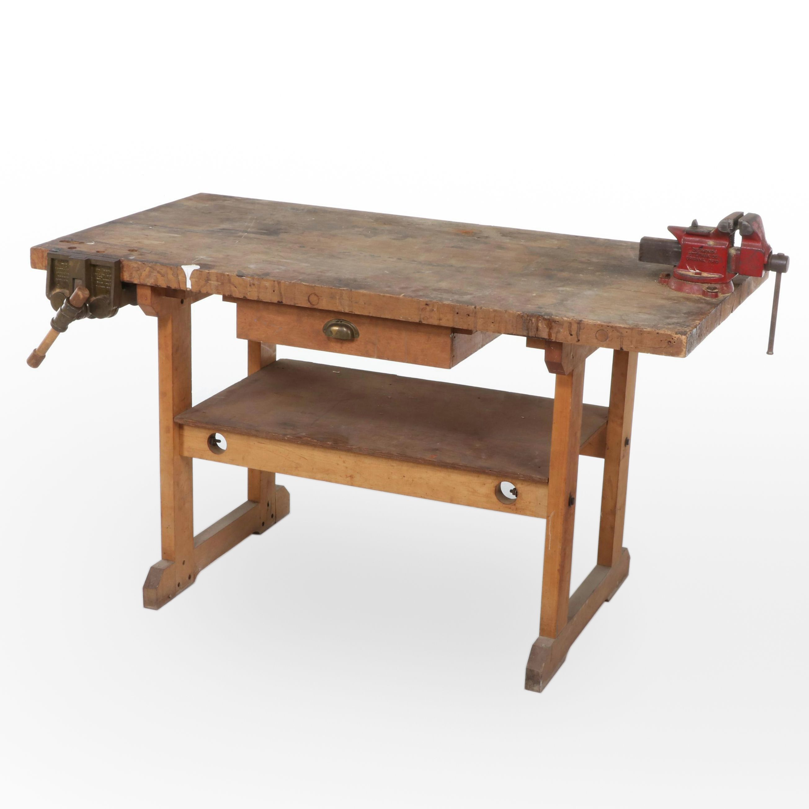 American Maple Work Bench with Abernathy and Desmond Stephen Co. Vises