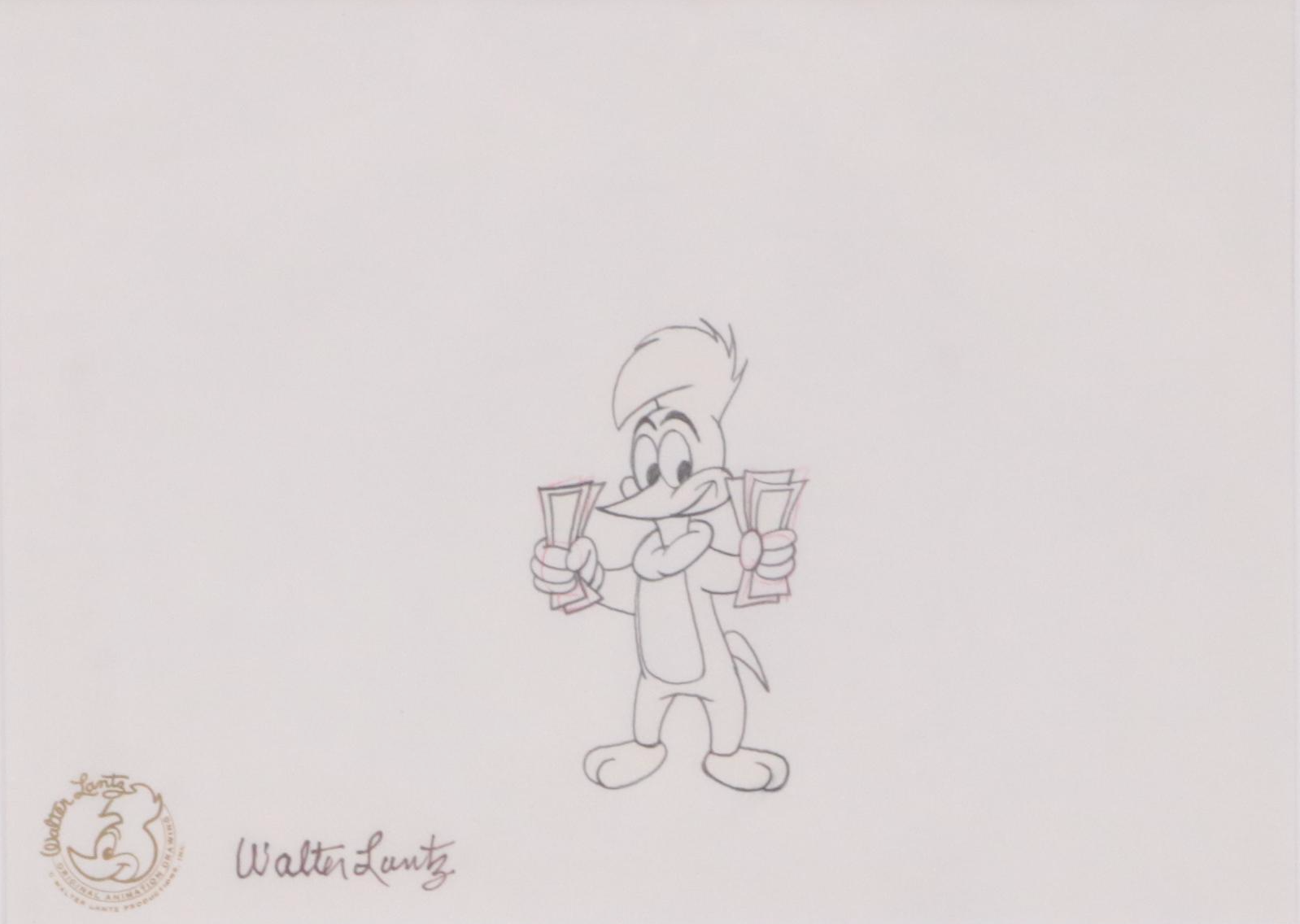 Walter Lantz Animation Graphite Drawing of Woody Woodpecker, Late 20th Century