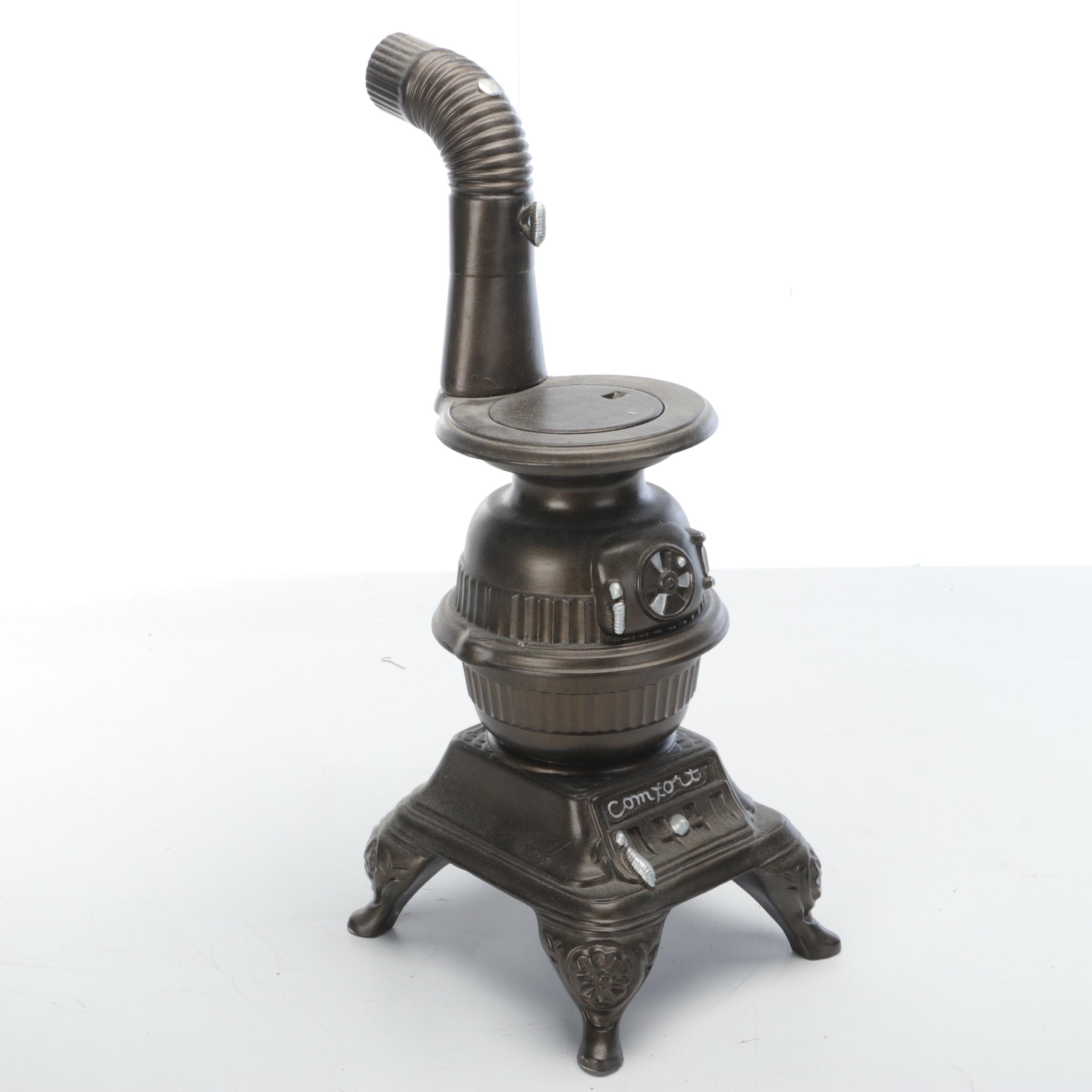 Wood Doll Sized Mirror Side Cabinet with Metal Chest, Doll Stove, and Pot