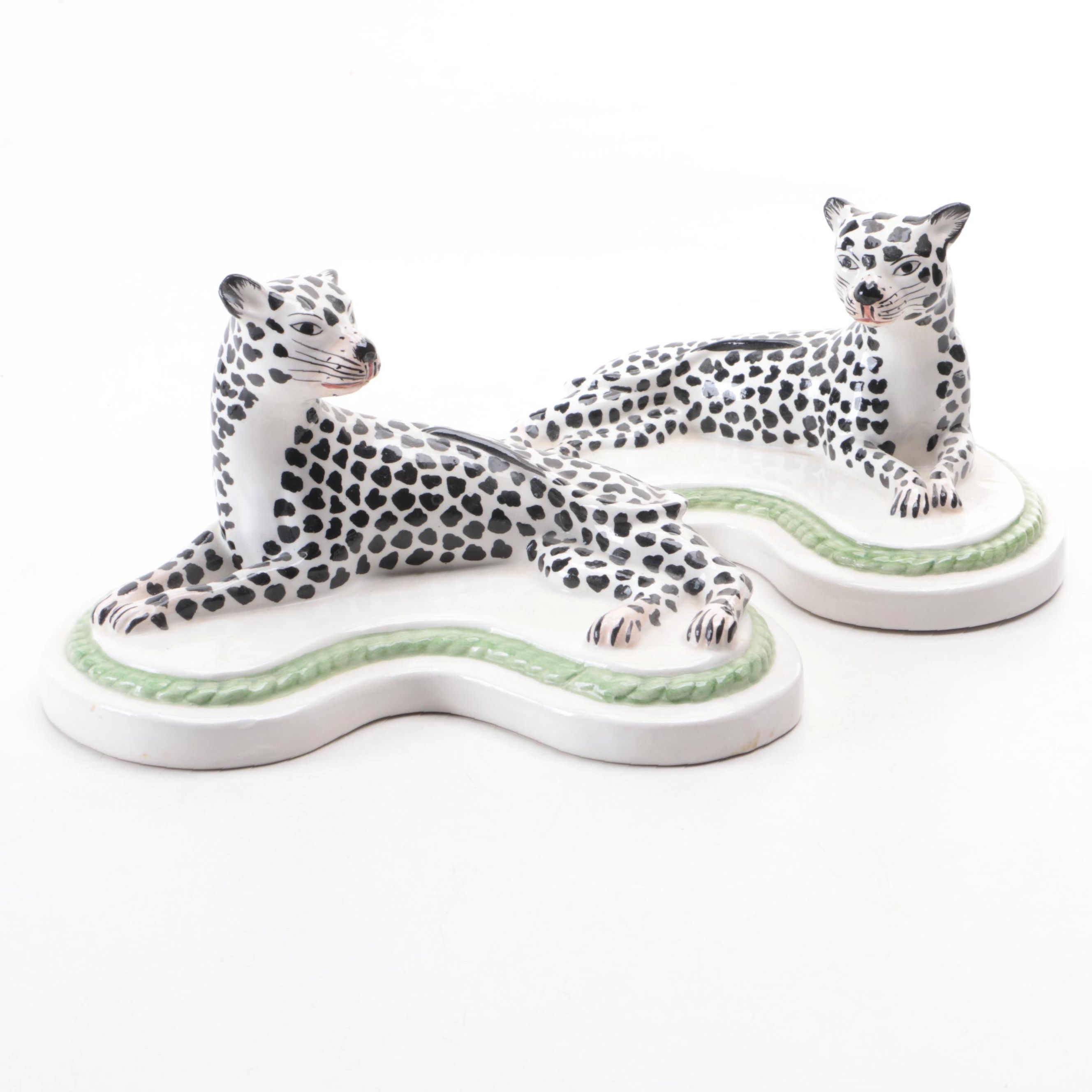 Italian Mold-Cast Ceramic Cheetah Figurines