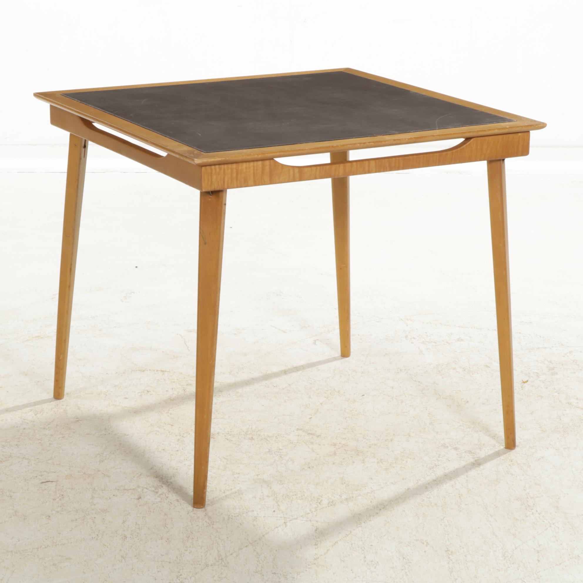 Stakmore Mid Century Modern Maple and Vinyl Folding Card Table Set