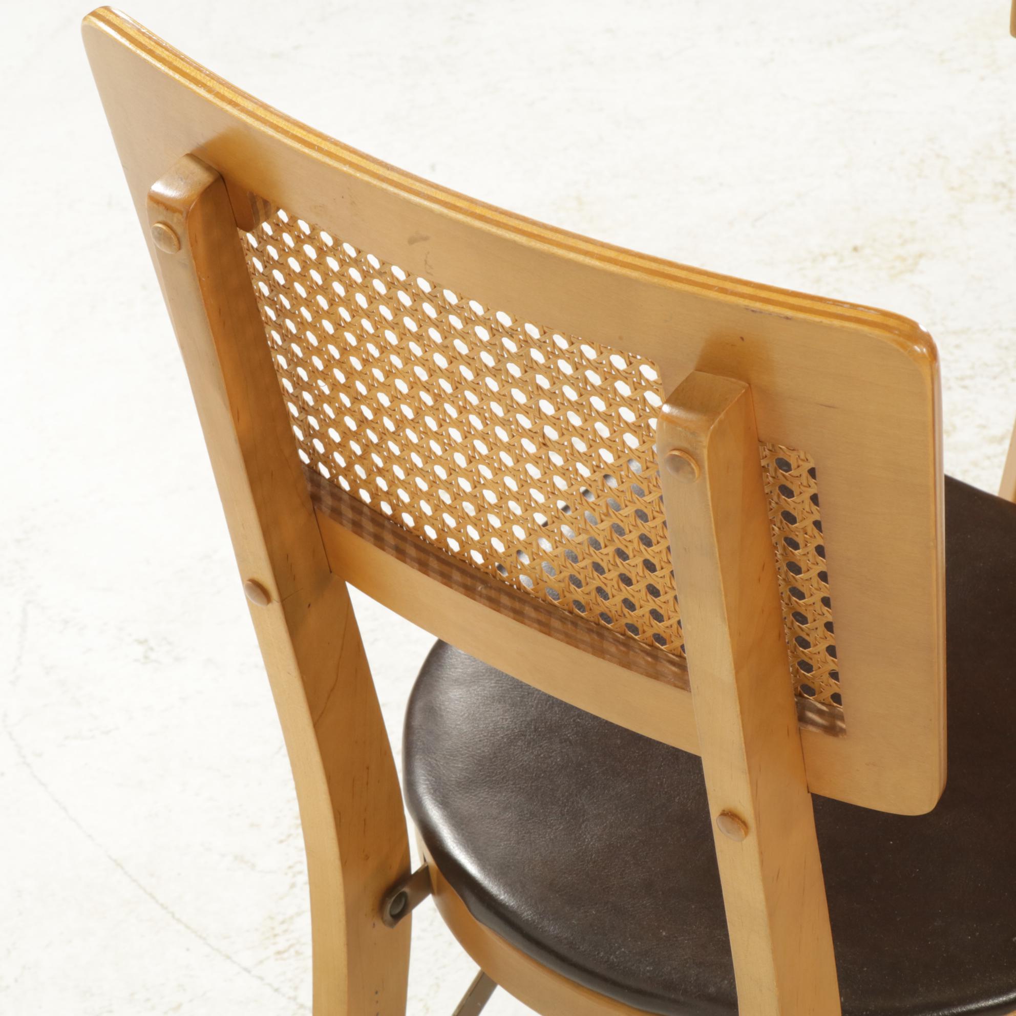 Stakmore Mid Century Modern Maple and Vinyl Folding Card Table Set