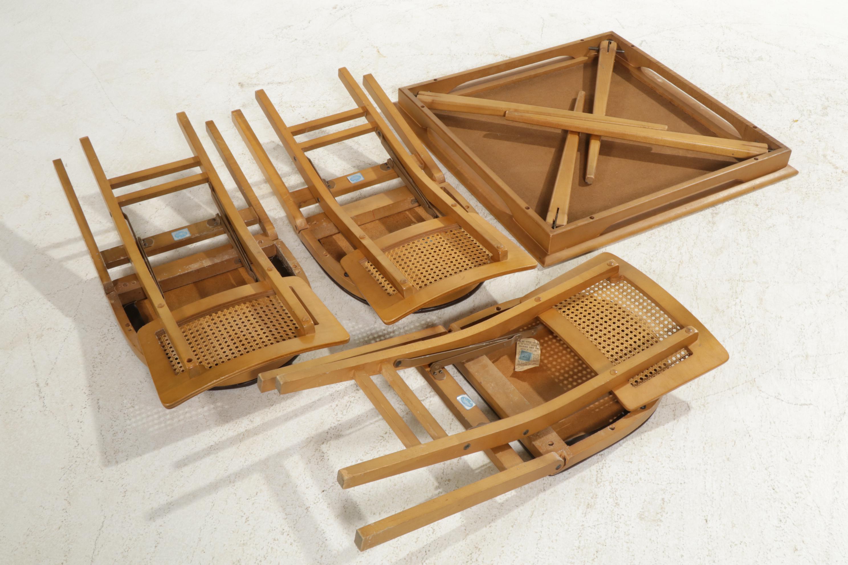 Stakmore Mid Century Modern Maple and Vinyl Folding Card Table Set