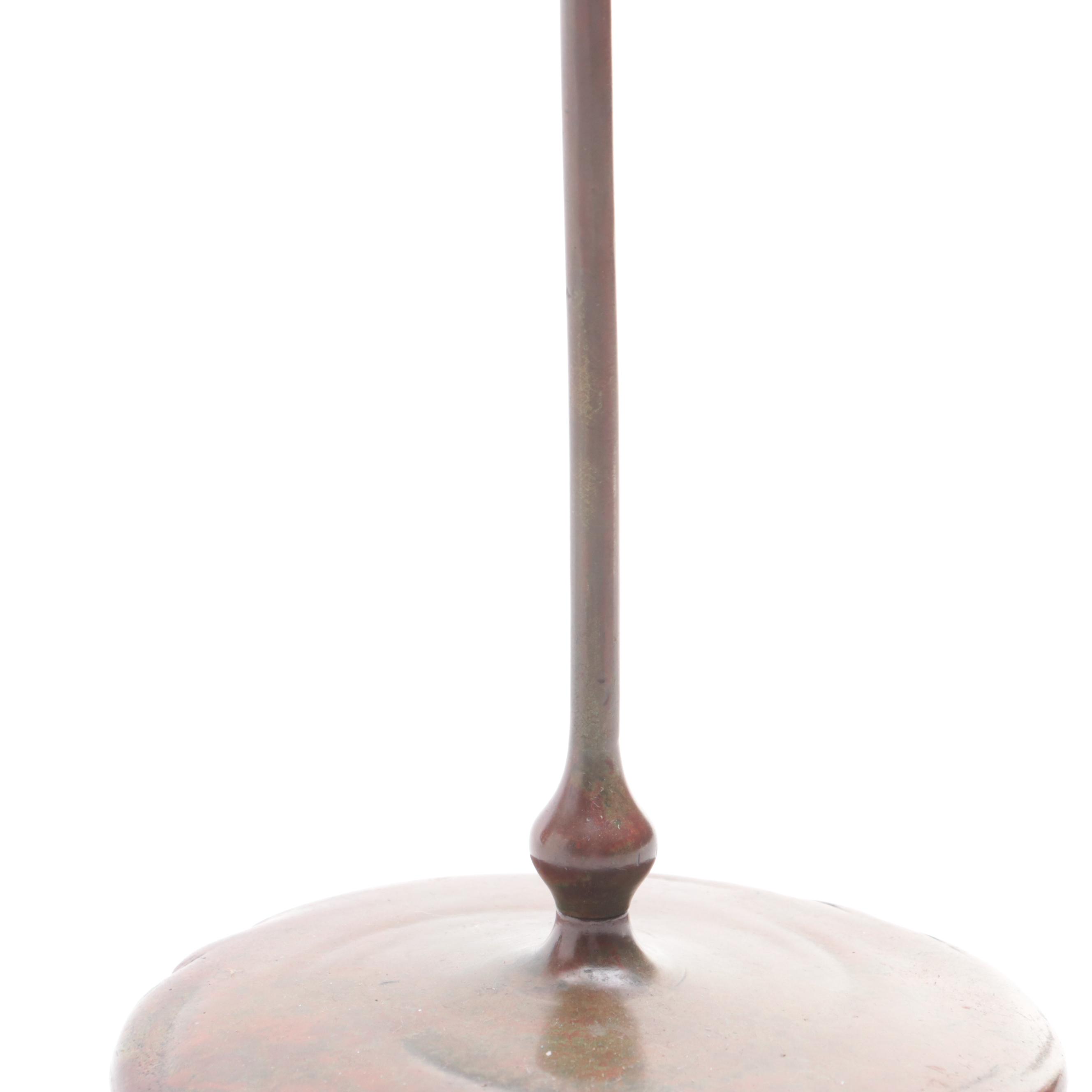 Tiffany Studios Arts & Crafts Style Bronze and Green Glass Candlestick, Antique