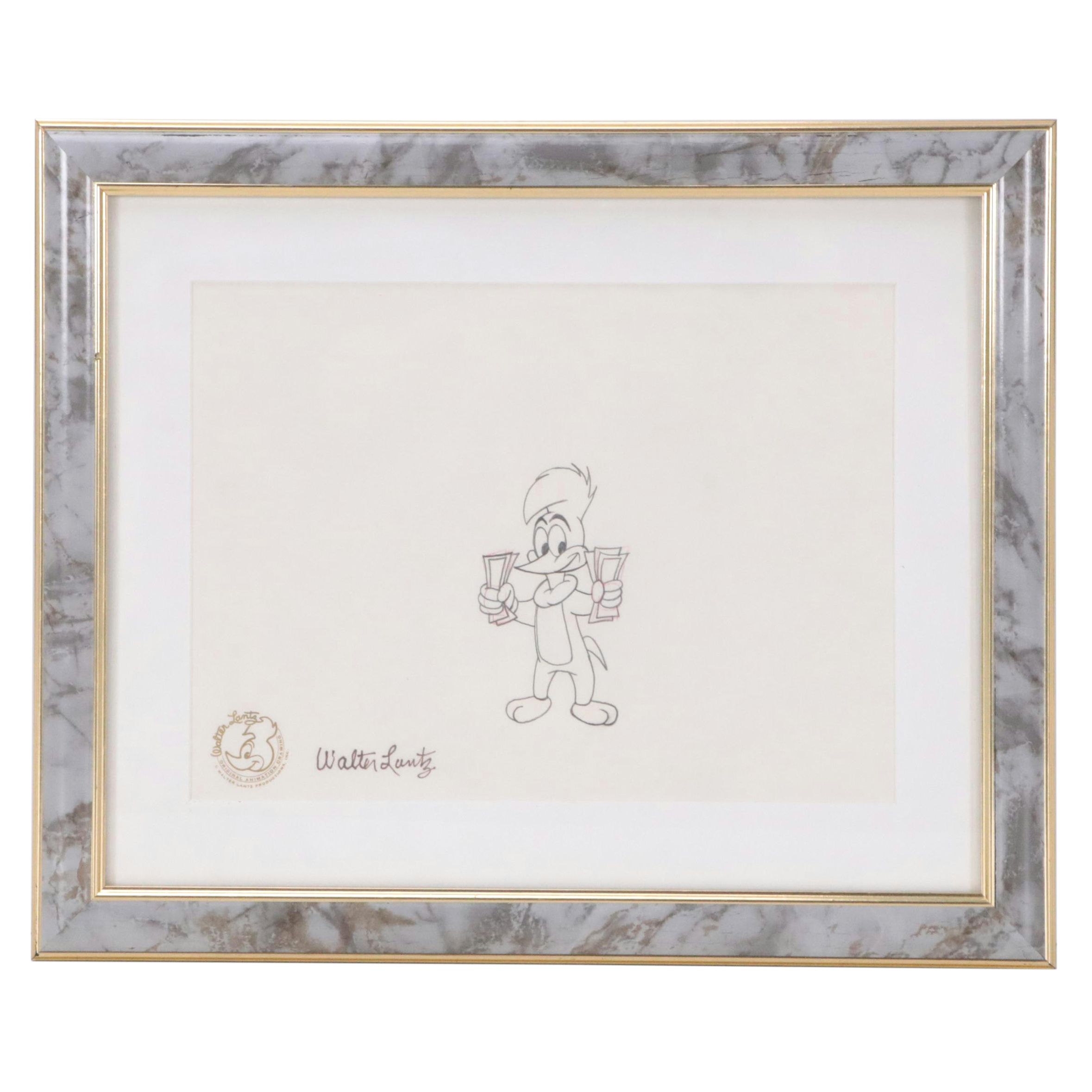 Walter Lantz Animation Graphite Drawing of Woody Woodpecker, Late 20th Century